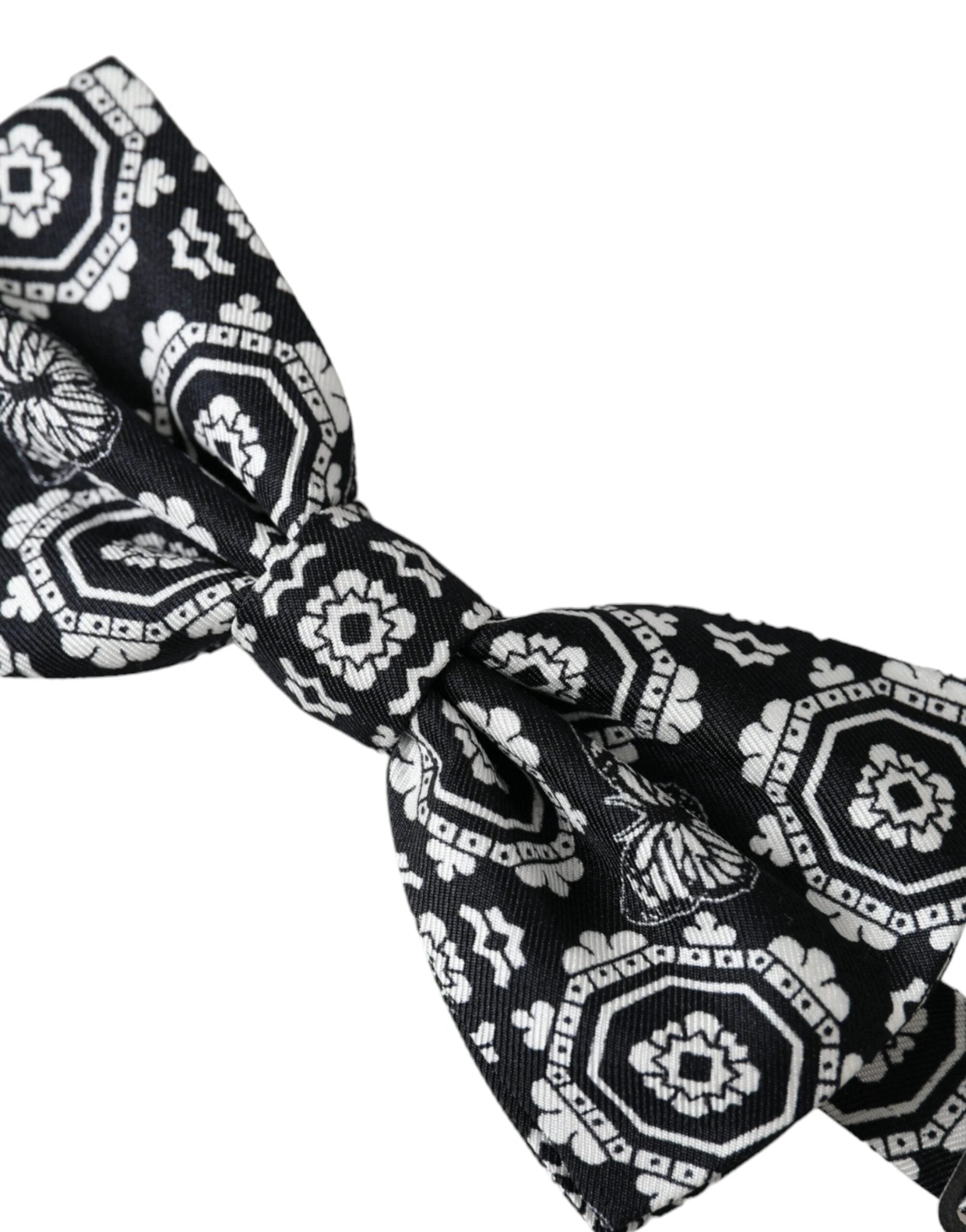 Dolce & Gabbana Black White Printed Adjustable Neck Men Bow Tie by Dolce & Gabbana