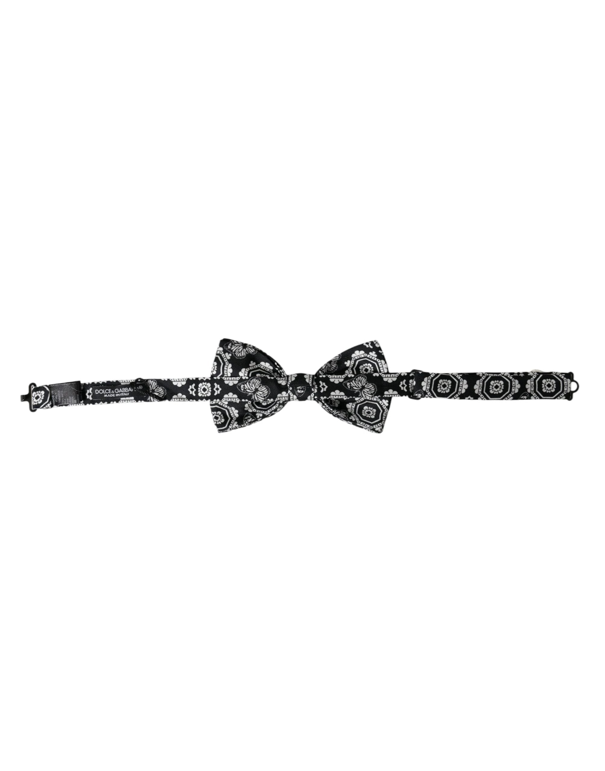 Dolce & Gabbana Black White Printed Adjustable Neck Men Bow Tie by Dolce & Gabbana
