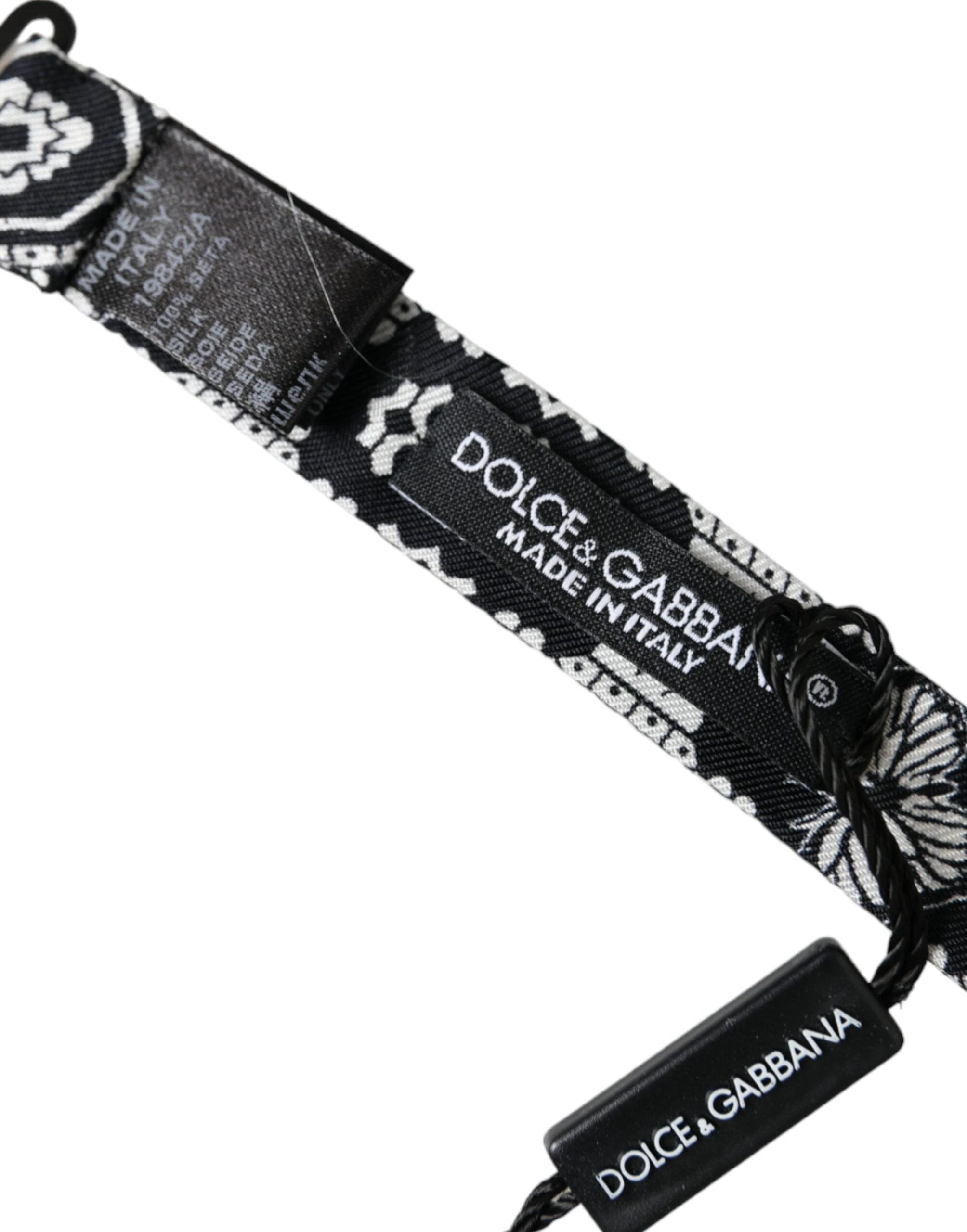 Dolce & Gabbana Black White Printed Adjustable Neck Men Bow Tie by Dolce & Gabbana