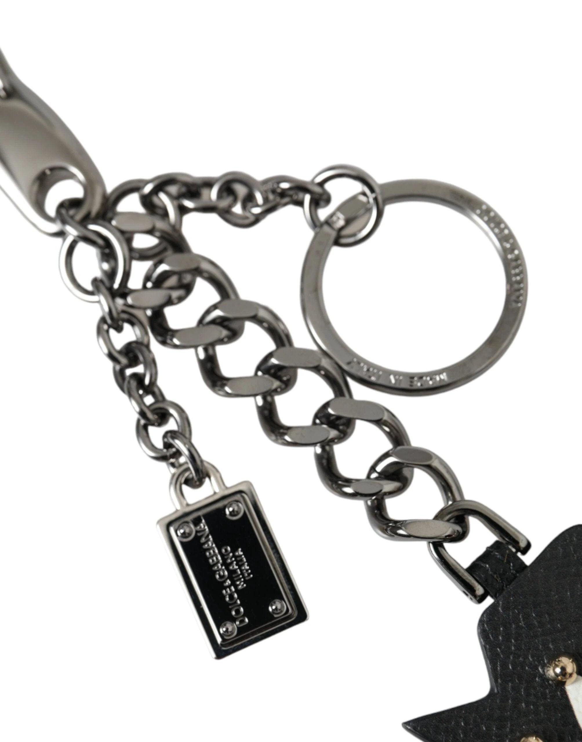 Dolce & Gabbana Black Prince Studs Logo Silver Brass Keychain Keyring by Dolce & Gabbana