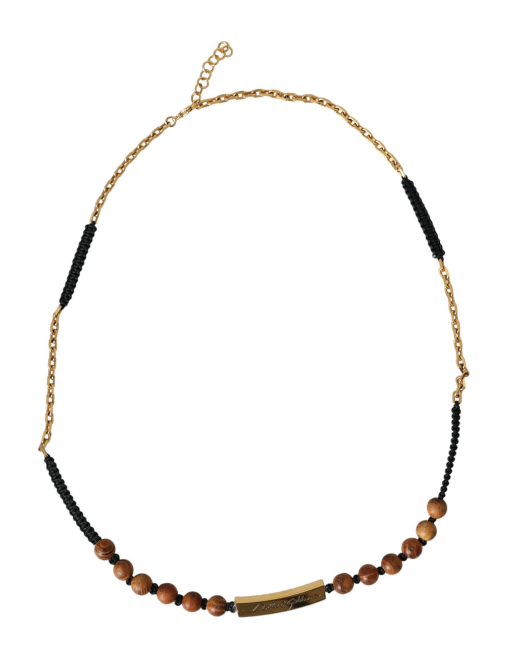 Pendentif Dolce &amp; Gabbana en bois et perles noires et dorées avec logo