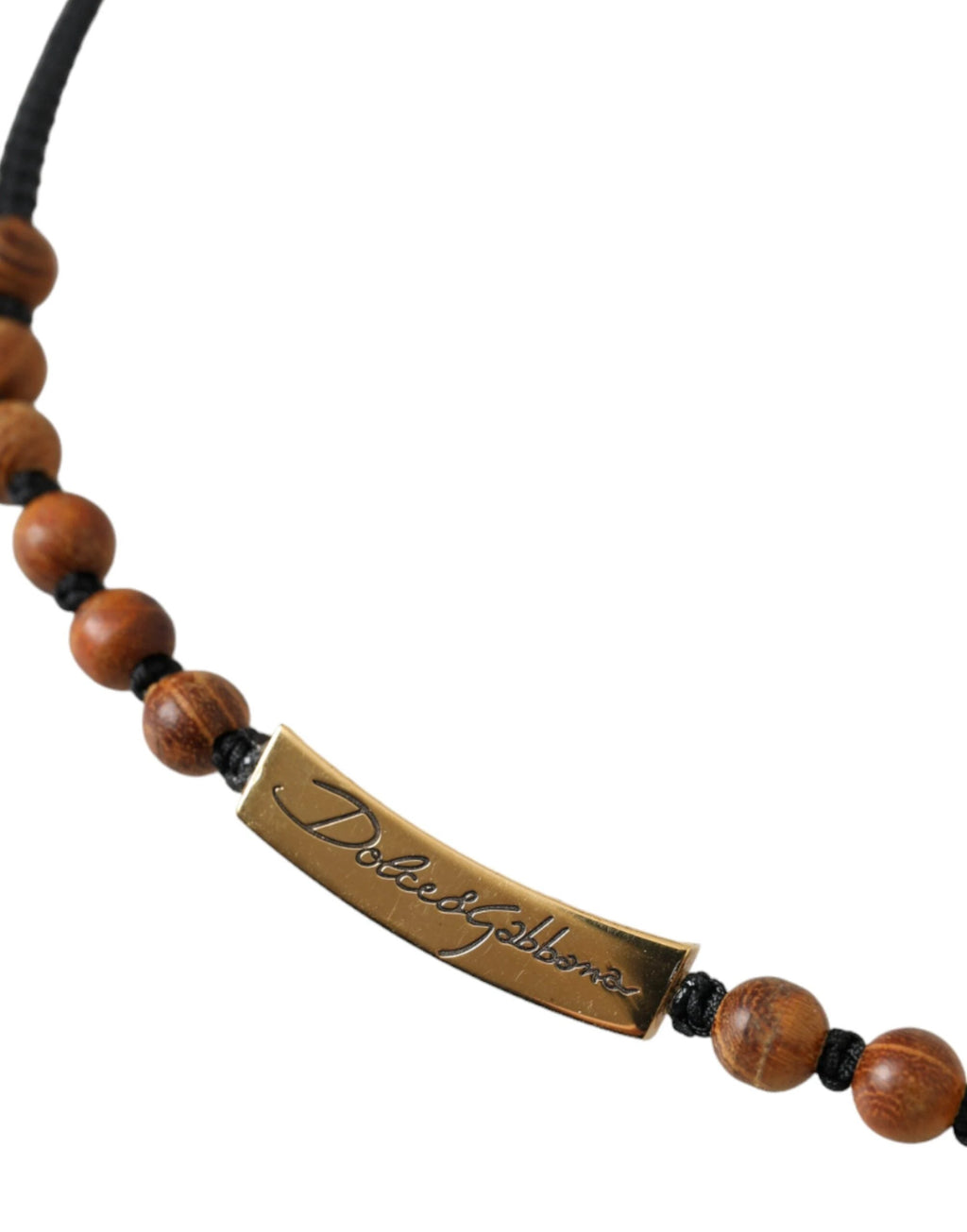Pendentif Dolce &amp; Gabbana en bois et perles noires et dorées avec logo