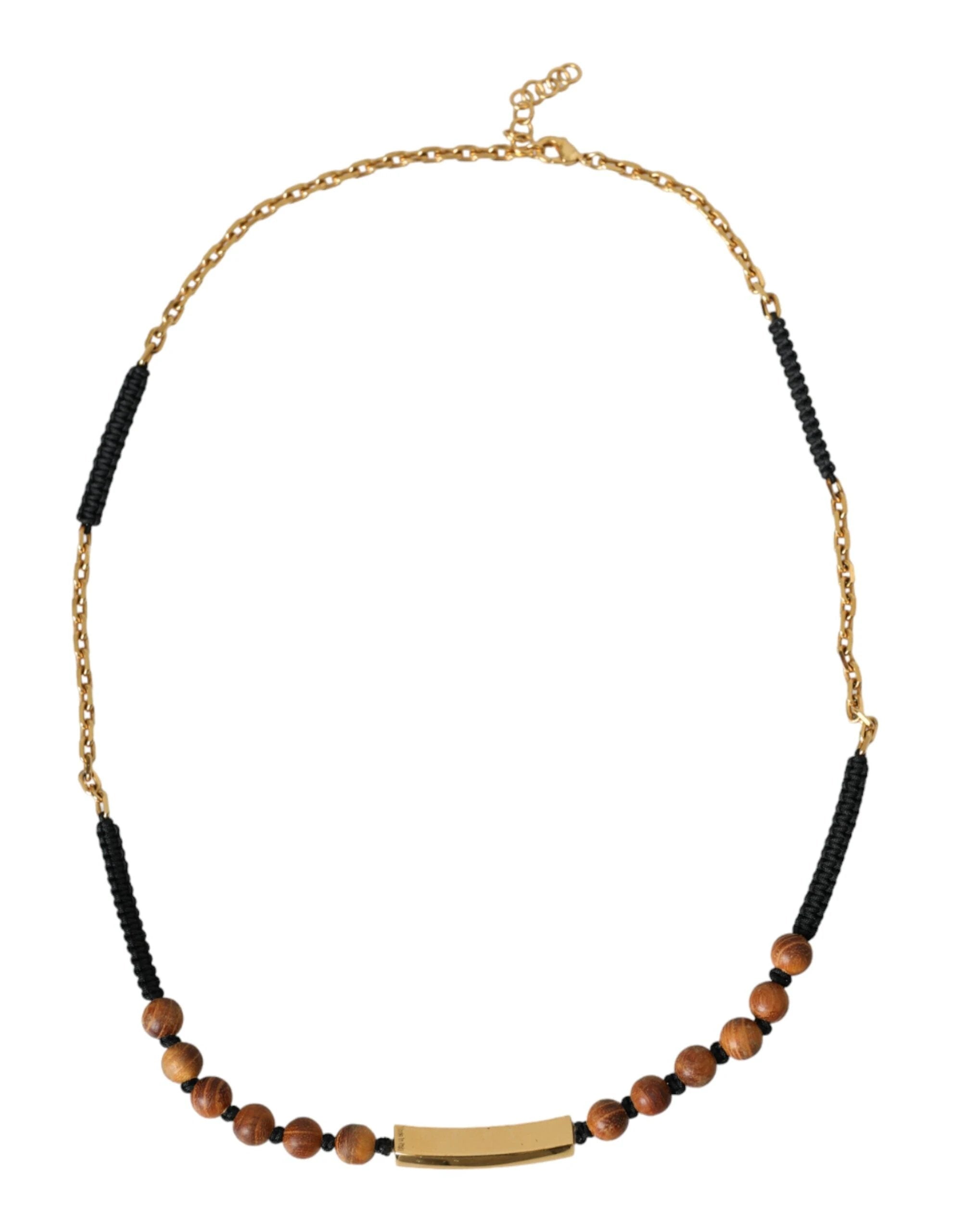 Pendentif Dolce &amp; Gabbana en bois et perles noires et dorées avec logo