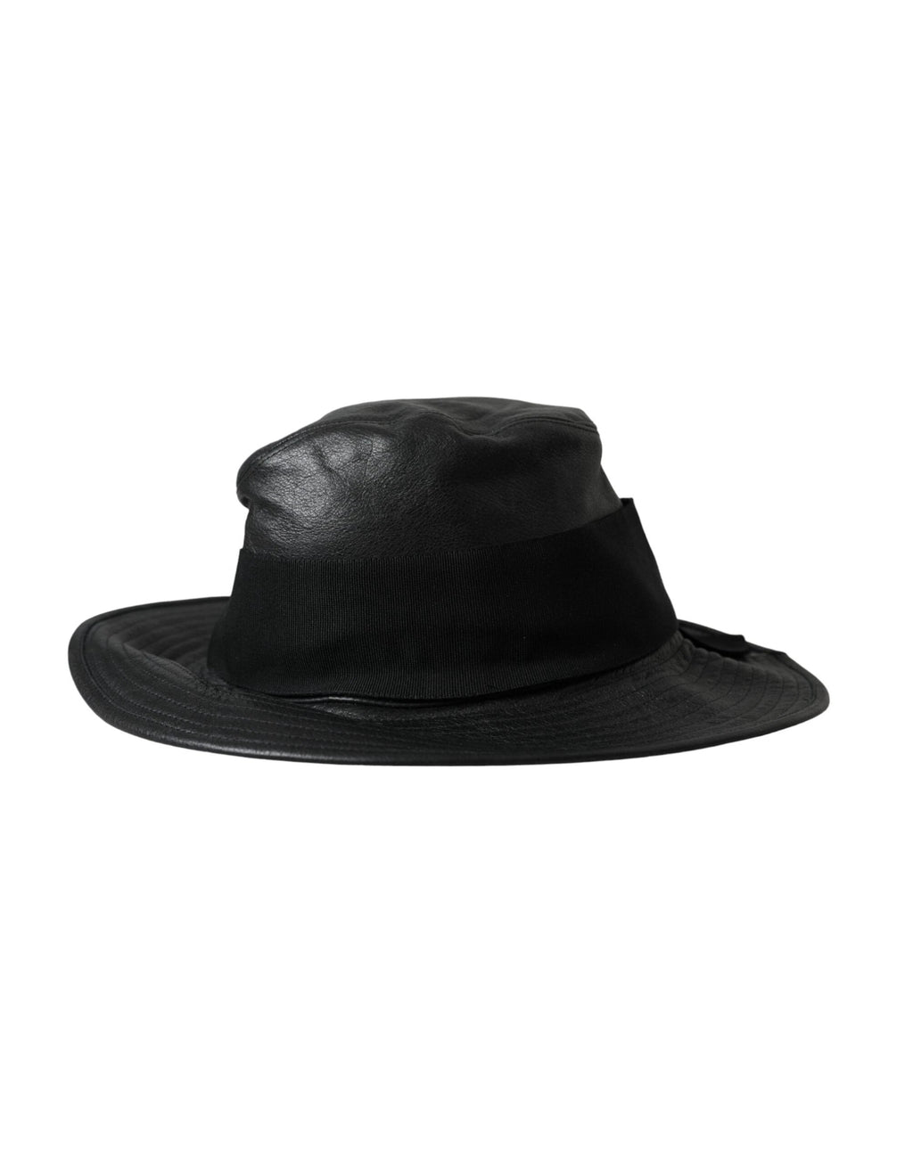 Dolce & Gabbana Black Leather DG Coin Crystal Wide Brim Hat by Dolce & Gabbana