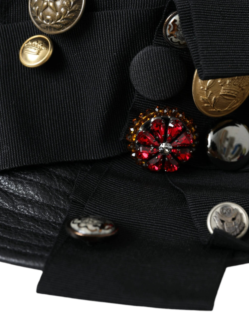 Dolce & Gabbana Black Leather DG Coin Crystal Wide Brim Hat by Dolce & Gabbana