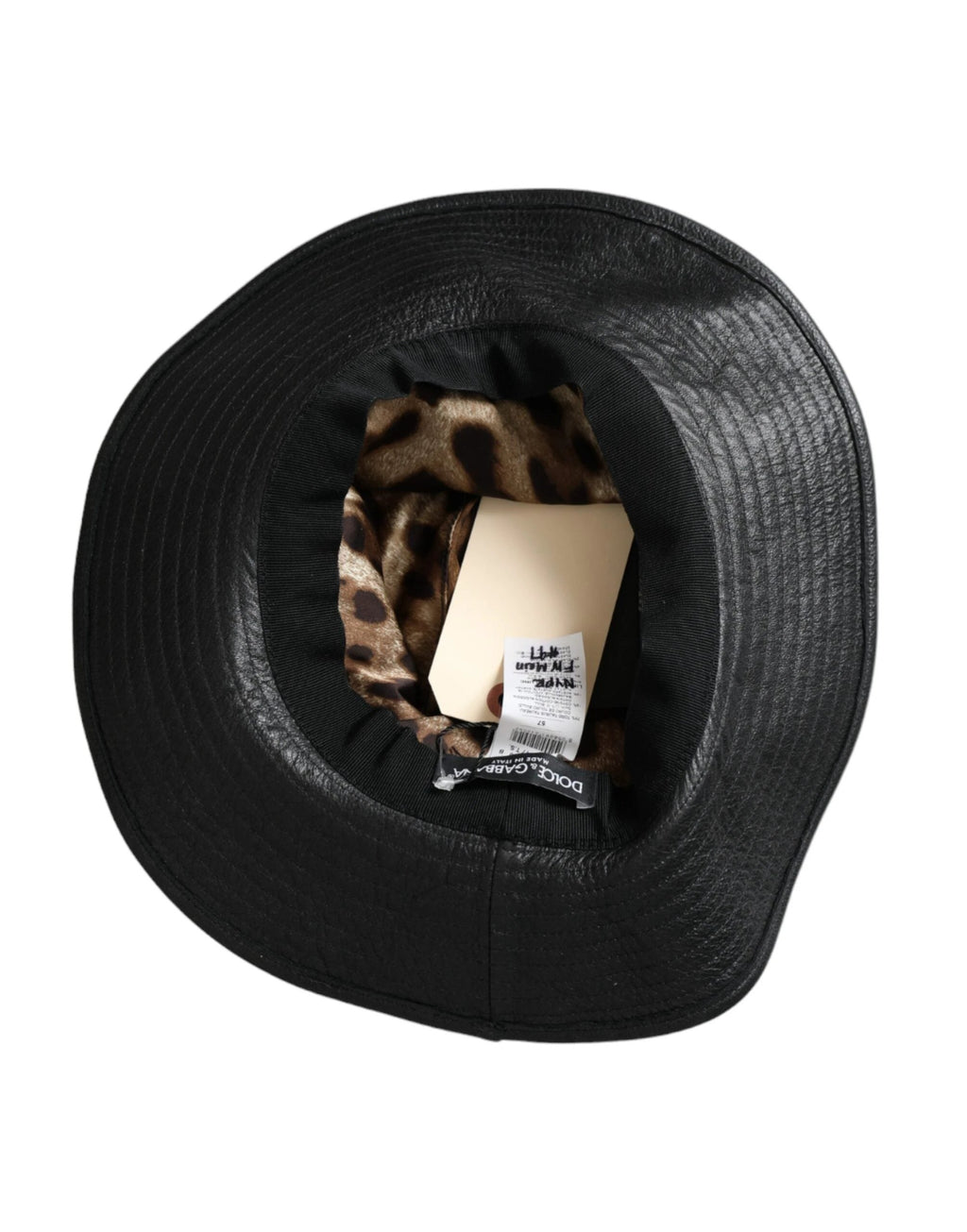 Dolce & Gabbana Black Leather DG Coin Crystal Wide Brim Hat by Dolce & Gabbana