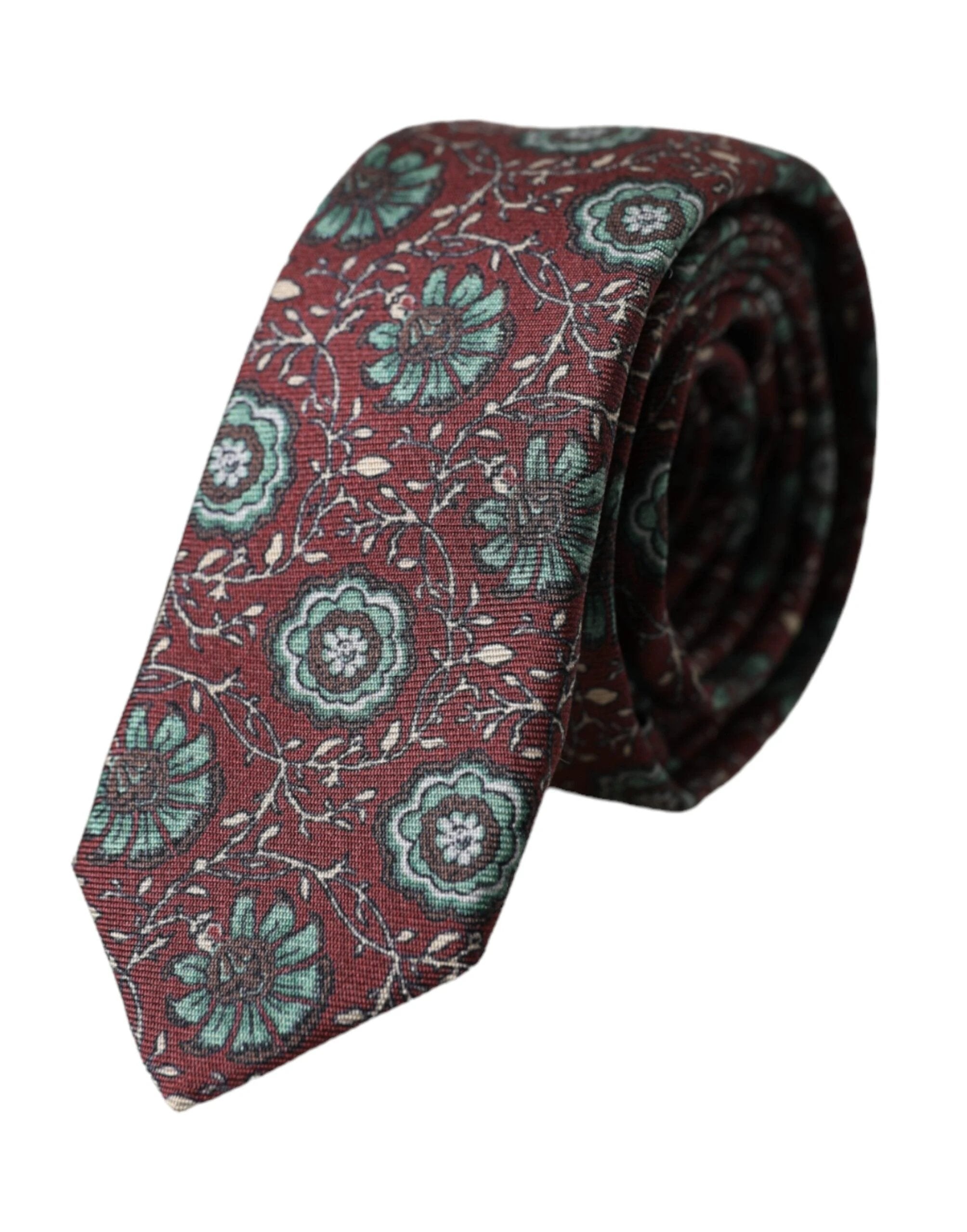 Dolce & Gabbana Maroon Floral 100% Silk Adjustable Men Tie by Dolce & Gabbana