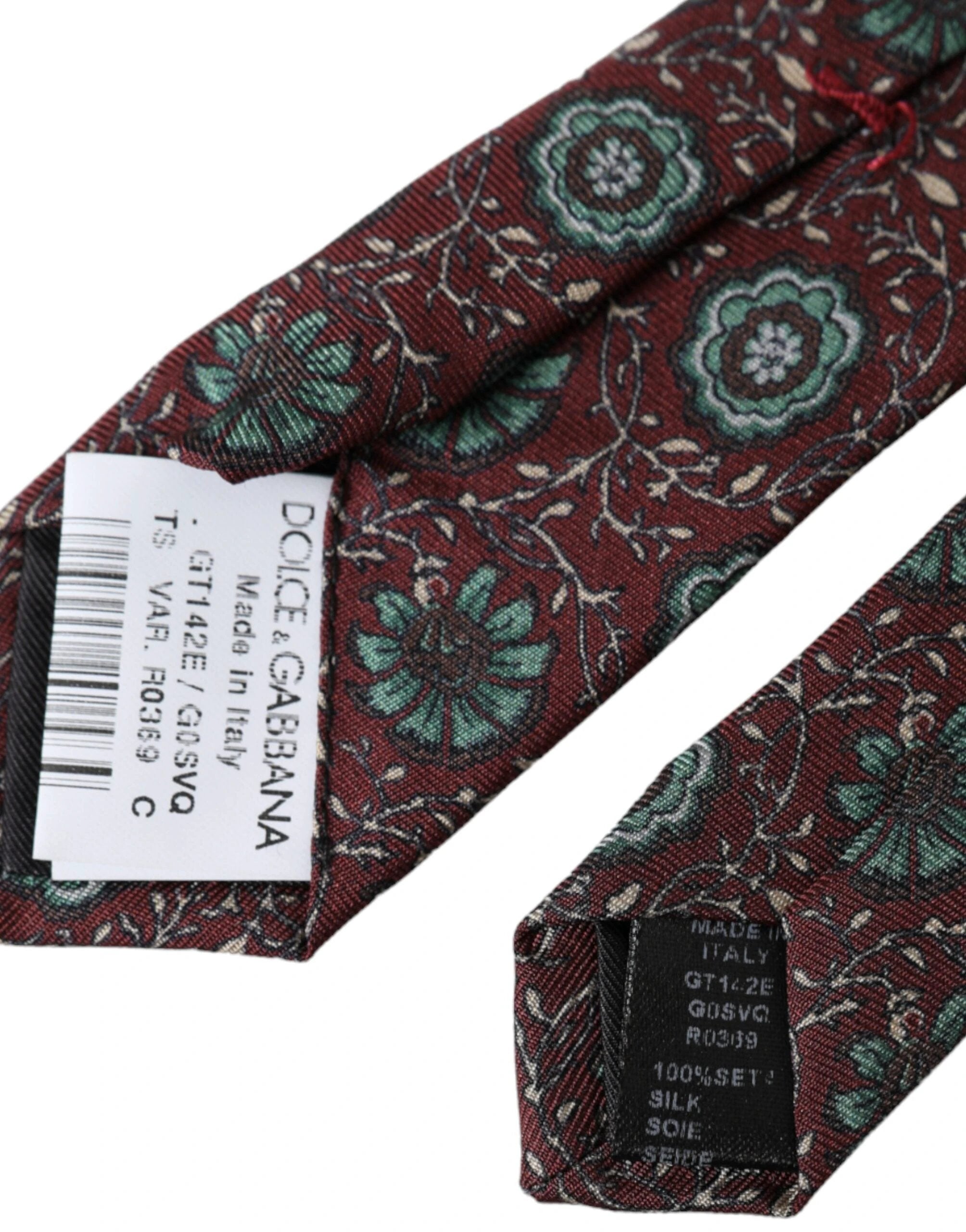 Dolce & Gabbana Maroon Floral 100% Silk Adjustable Men Tie by Dolce & Gabbana