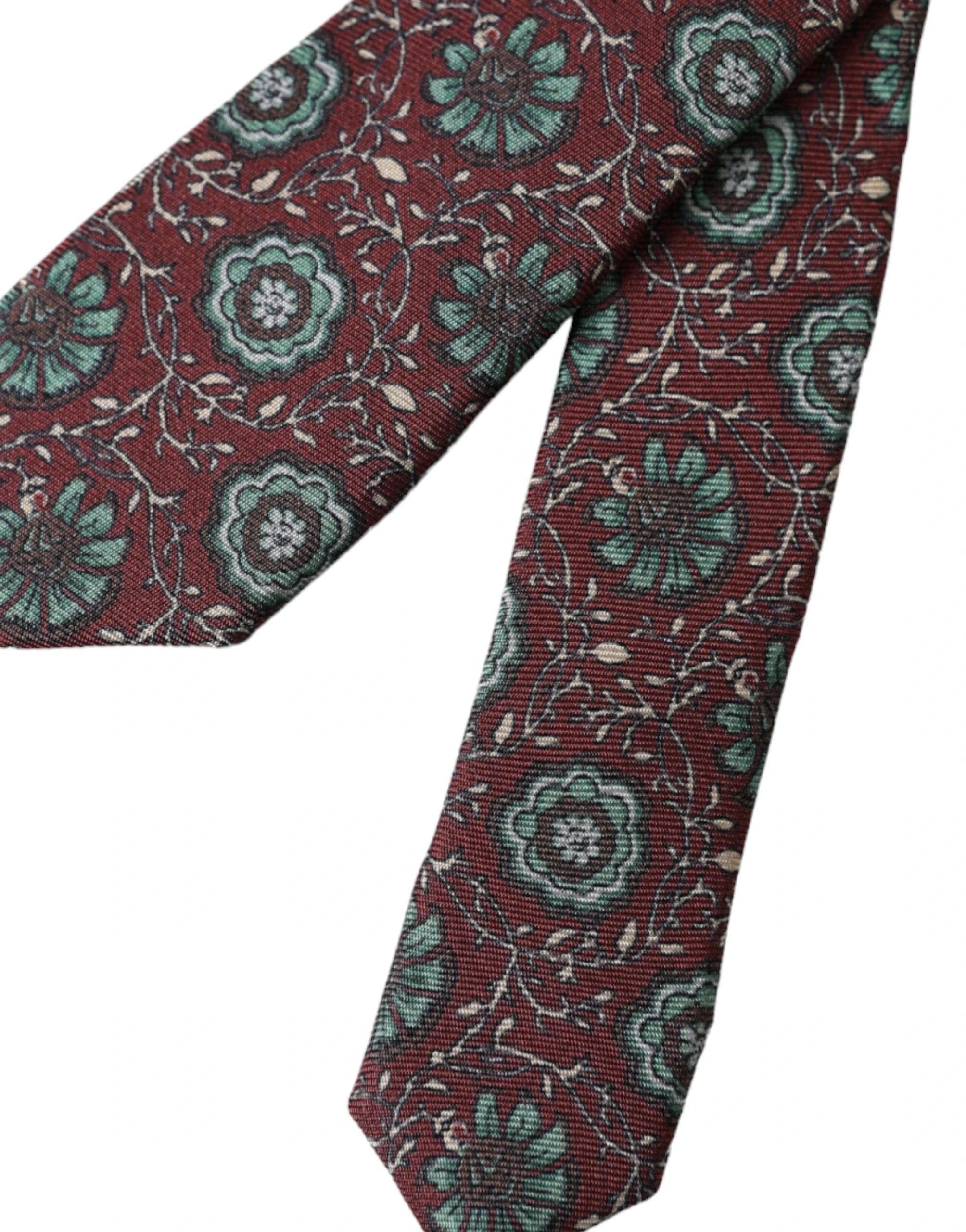 Dolce & Gabbana Maroon Floral 100% Silk Adjustable Men Tie by Dolce & Gabbana