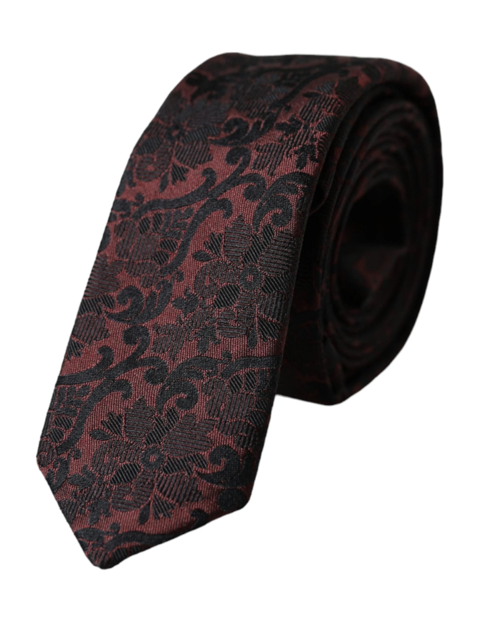 Dolce & Gabbana Maroon Floral Fantasy Silk Adjustable Men Tie by Dolce & Gabbana