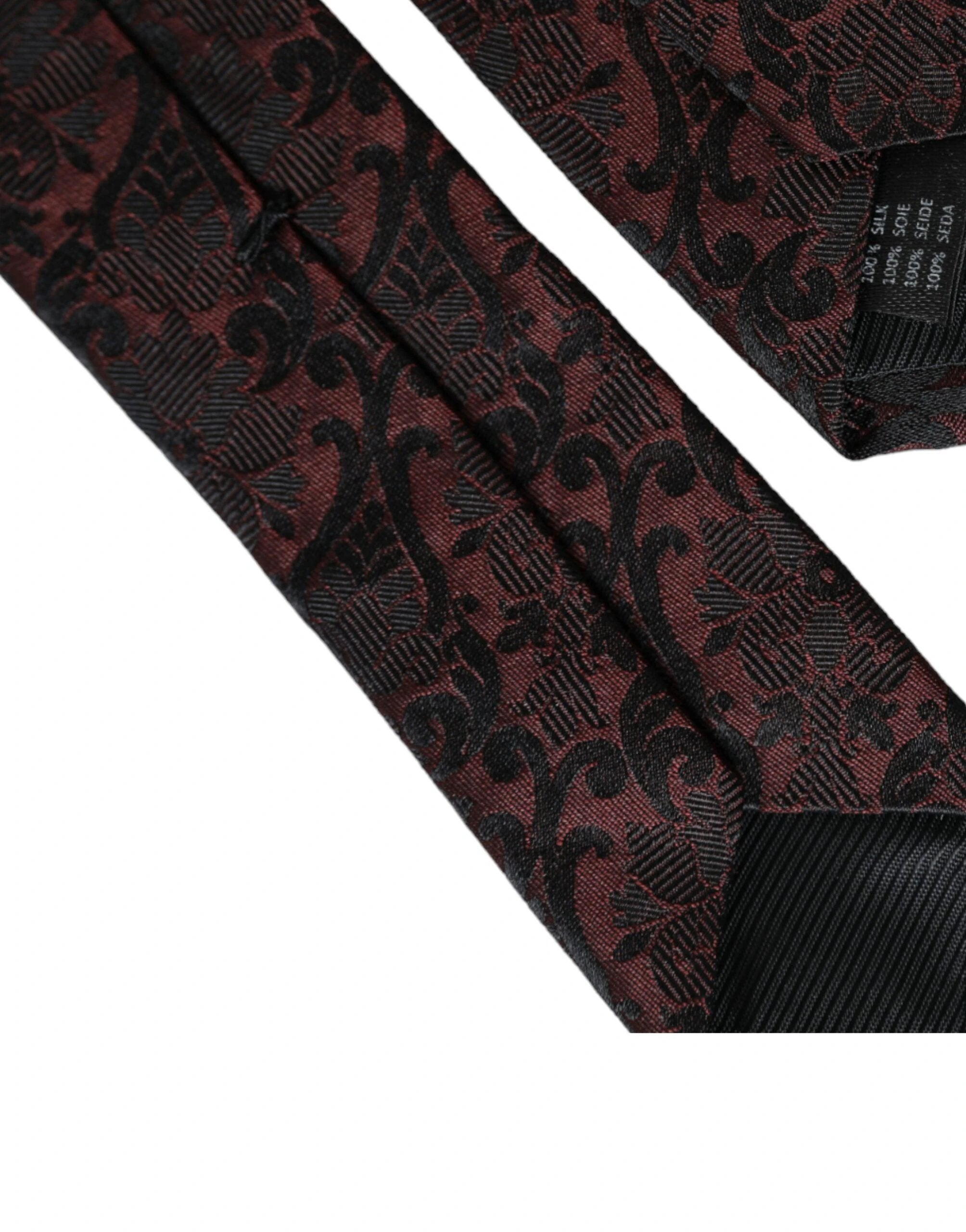 Dolce & Gabbana Maroon Floral Fantasy Silk Adjustable Men Tie by Dolce & Gabbana