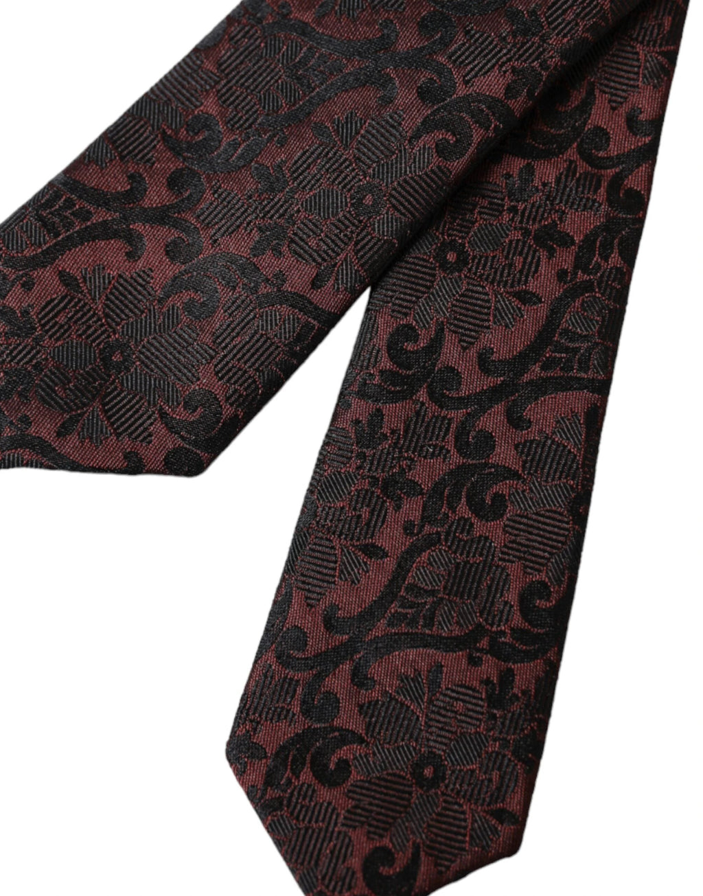 Dolce & Gabbana Maroon Floral Fantasy Silk Adjustable Men Tie by Dolce & Gabbana
