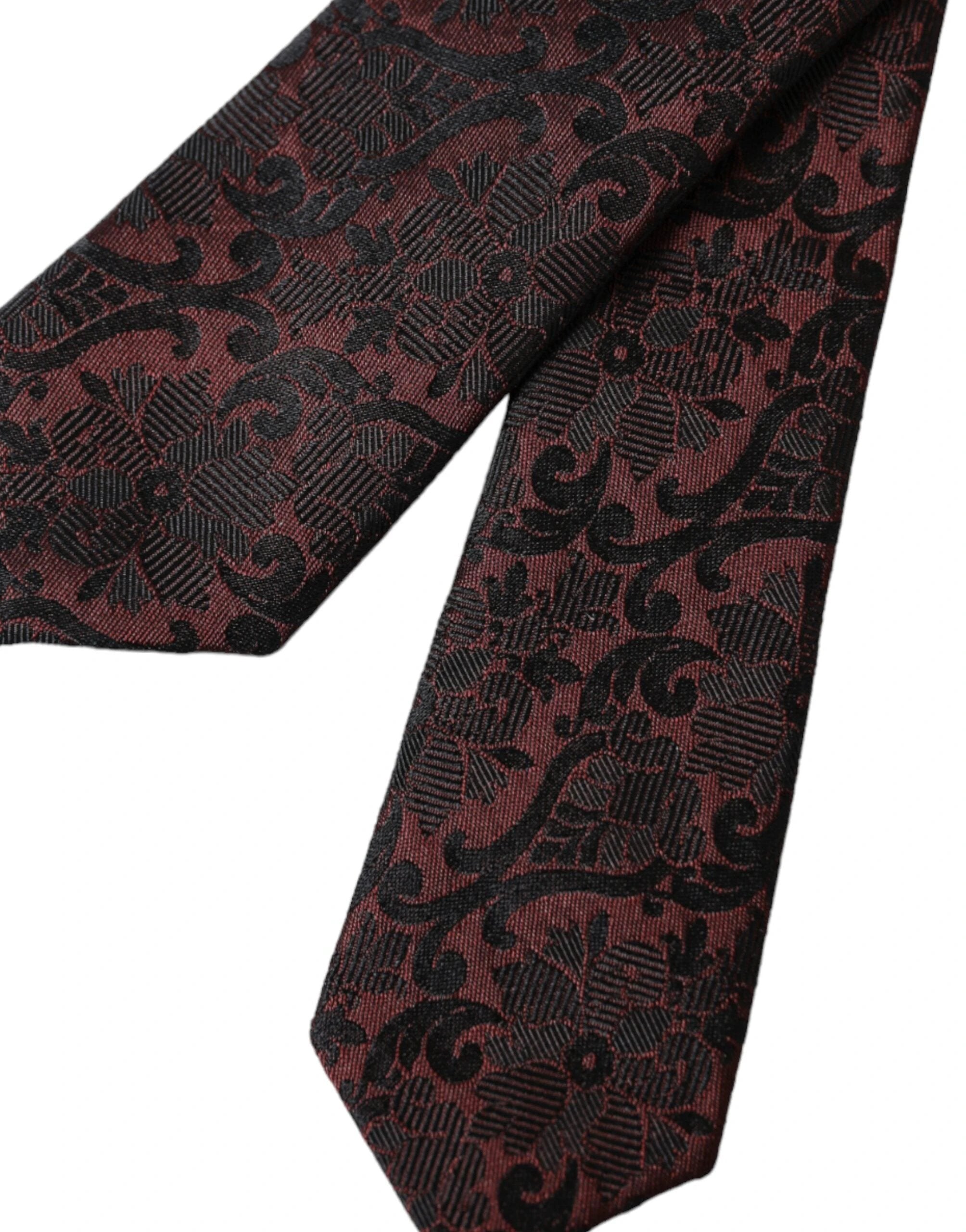 Dolce & Gabbana Maroon Floral Fantasy Silk Adjustable Men Tie by Dolce & Gabbana