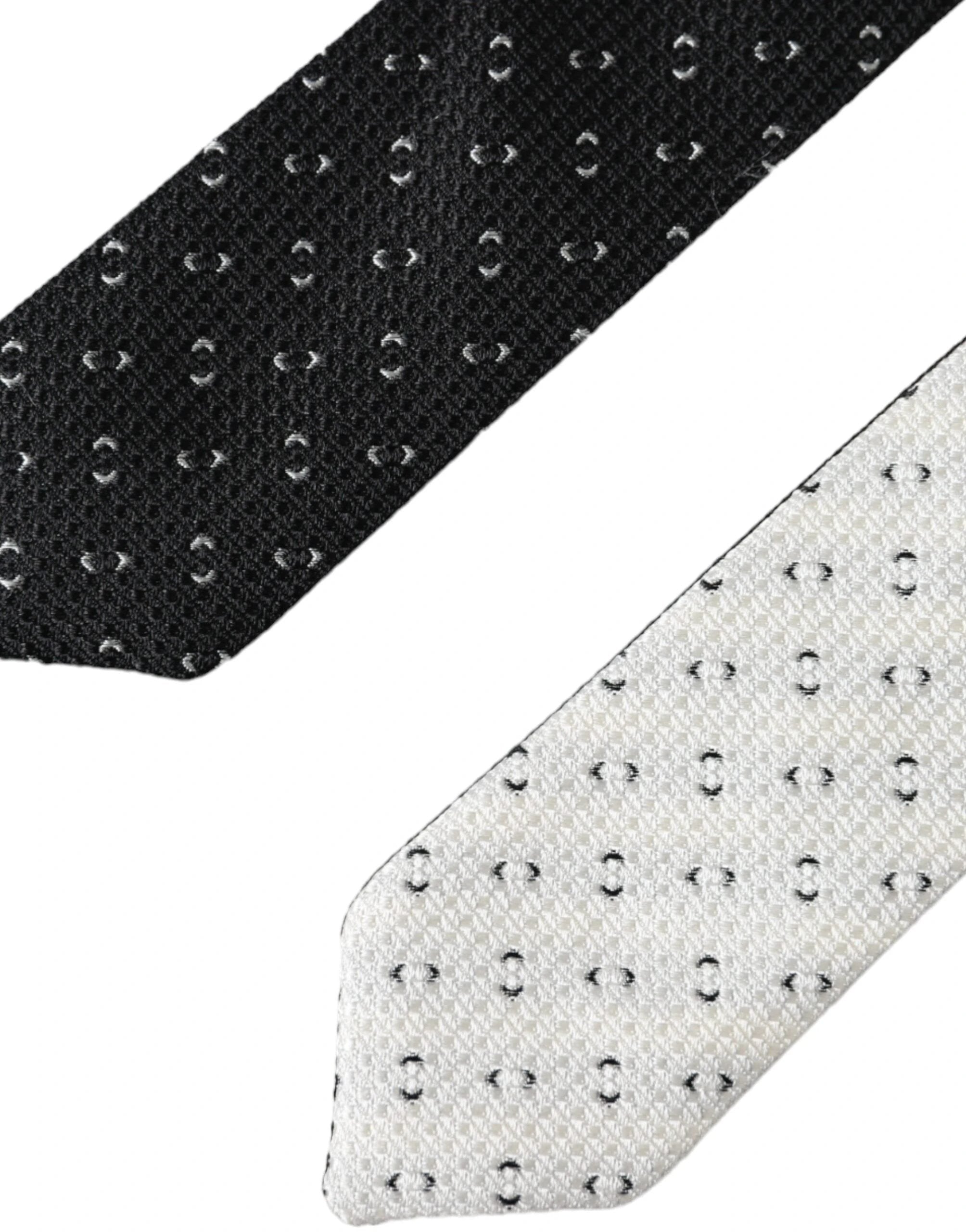 Dolce & Gabbana Black White Patterned Adjustable Tie by Dolce & Gabbana