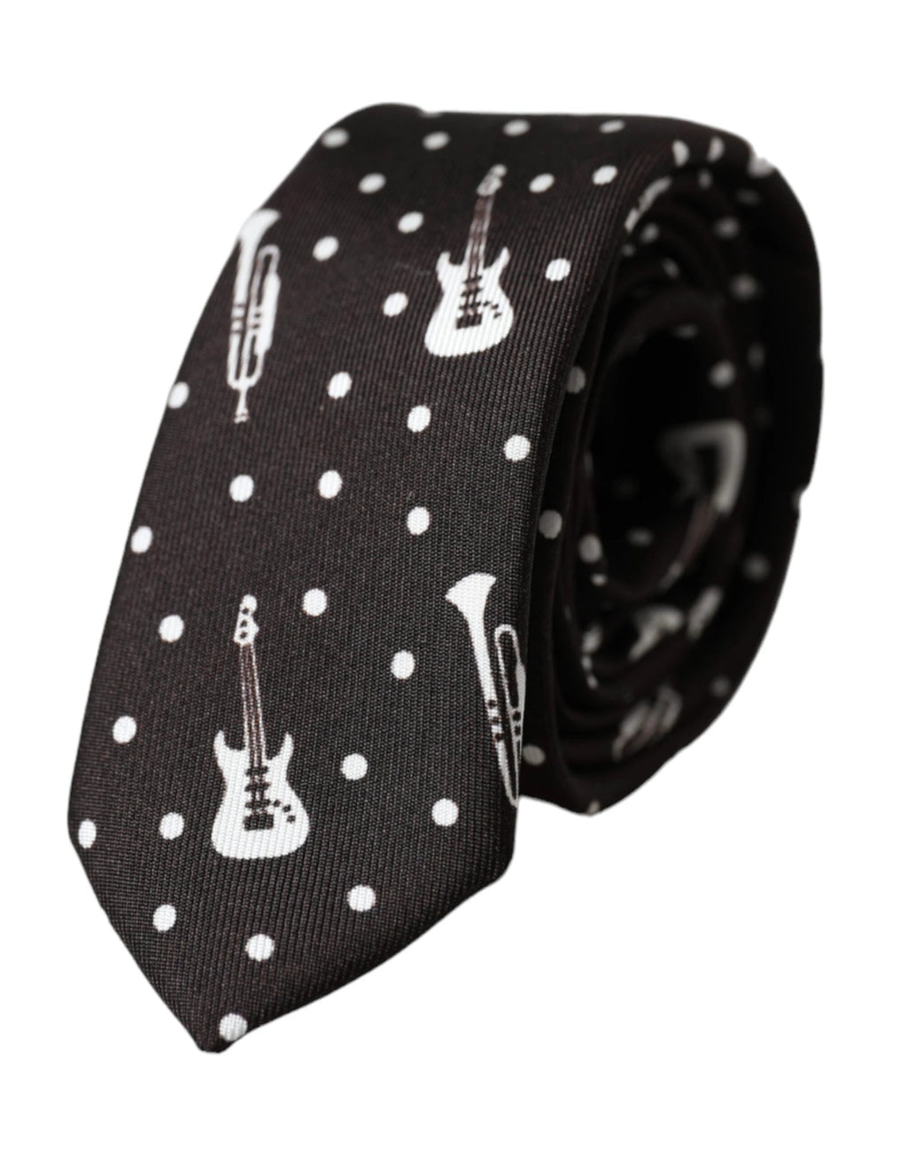 Dolce & Gabbana Black Guitar Print Silk Adjustable Tie by Dolce & Gabbana