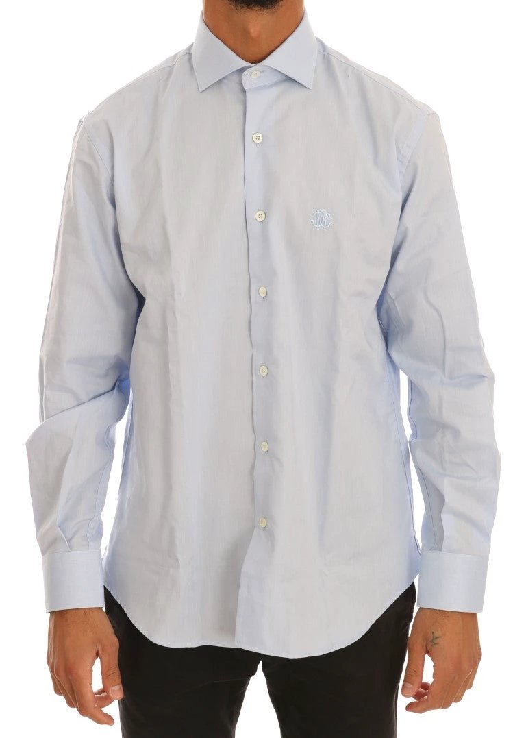 Cavalli Light Blue Cotton Slim Fit Dress Shirt by Cavalli