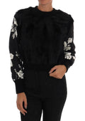 Dolce & Gabbana Black Fur Floral Brocade Zipper Sweater by Dolce & Gabbana
