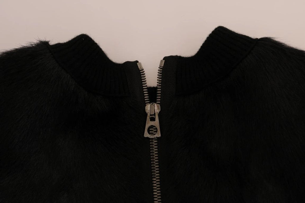 Dolce & Gabbana Black Fur Floral Brocade Zipper Sweater by Dolce & Gabbana