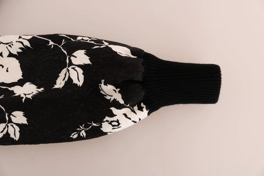 Dolce & Gabbana Black Fur Floral Brocade Zipper Sweater by Dolce & Gabbana