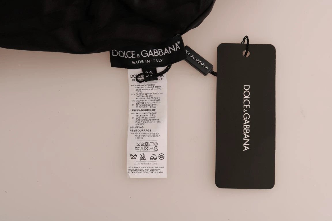 Dolce & Gabbana Black Fur Floral Brocade Zipper Sweater by Dolce & Gabbana