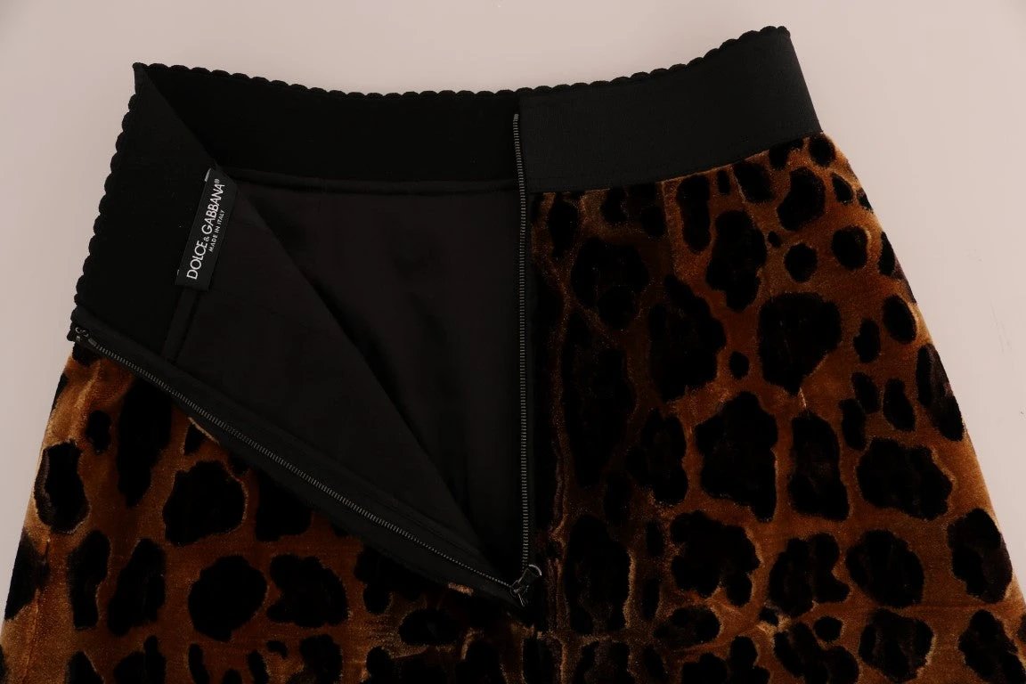 Dolce & Gabbana Brown Leopard Print Silk A-Line Skirt by Dolce & Gabbana