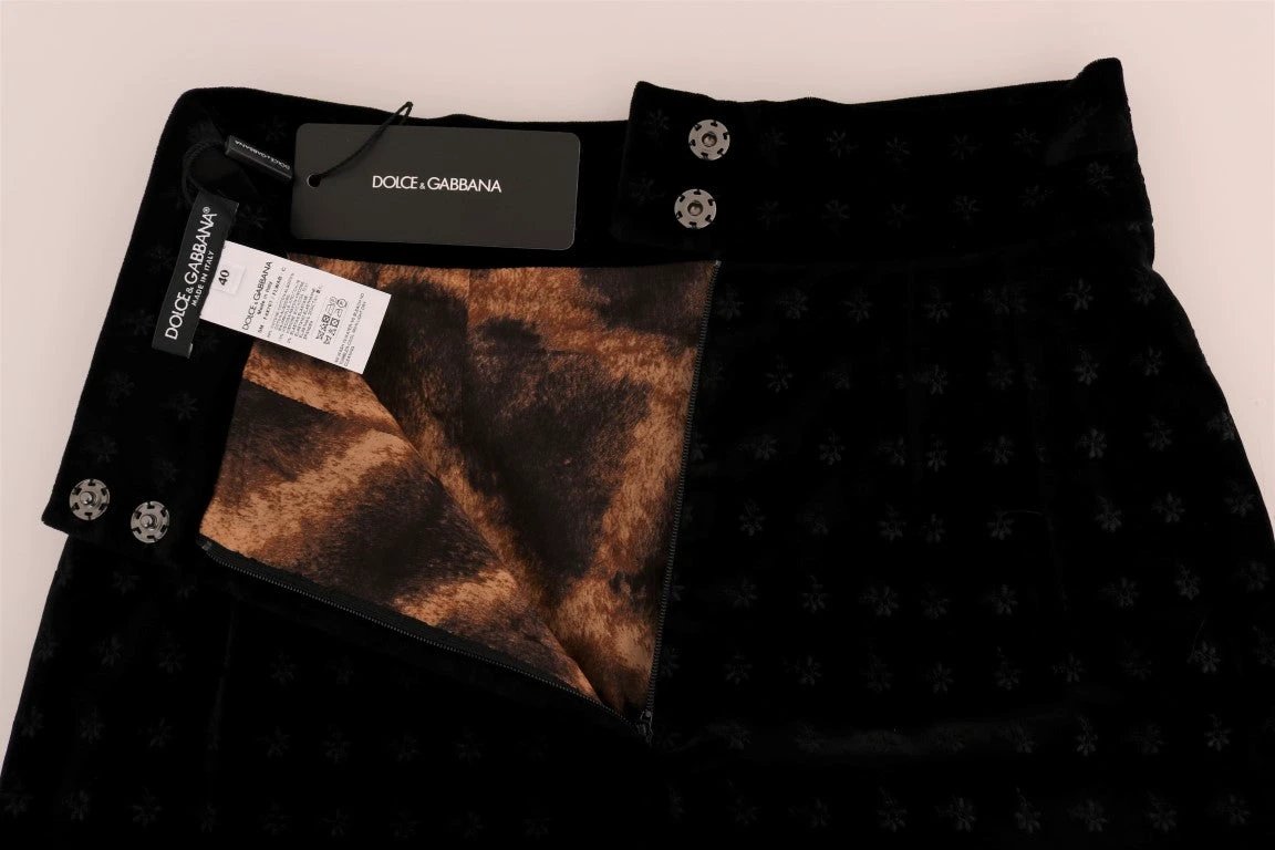 Dolce & Gabbana Dark Green Baroque Velvet Pencil Skirt by Dolce & Gabbana