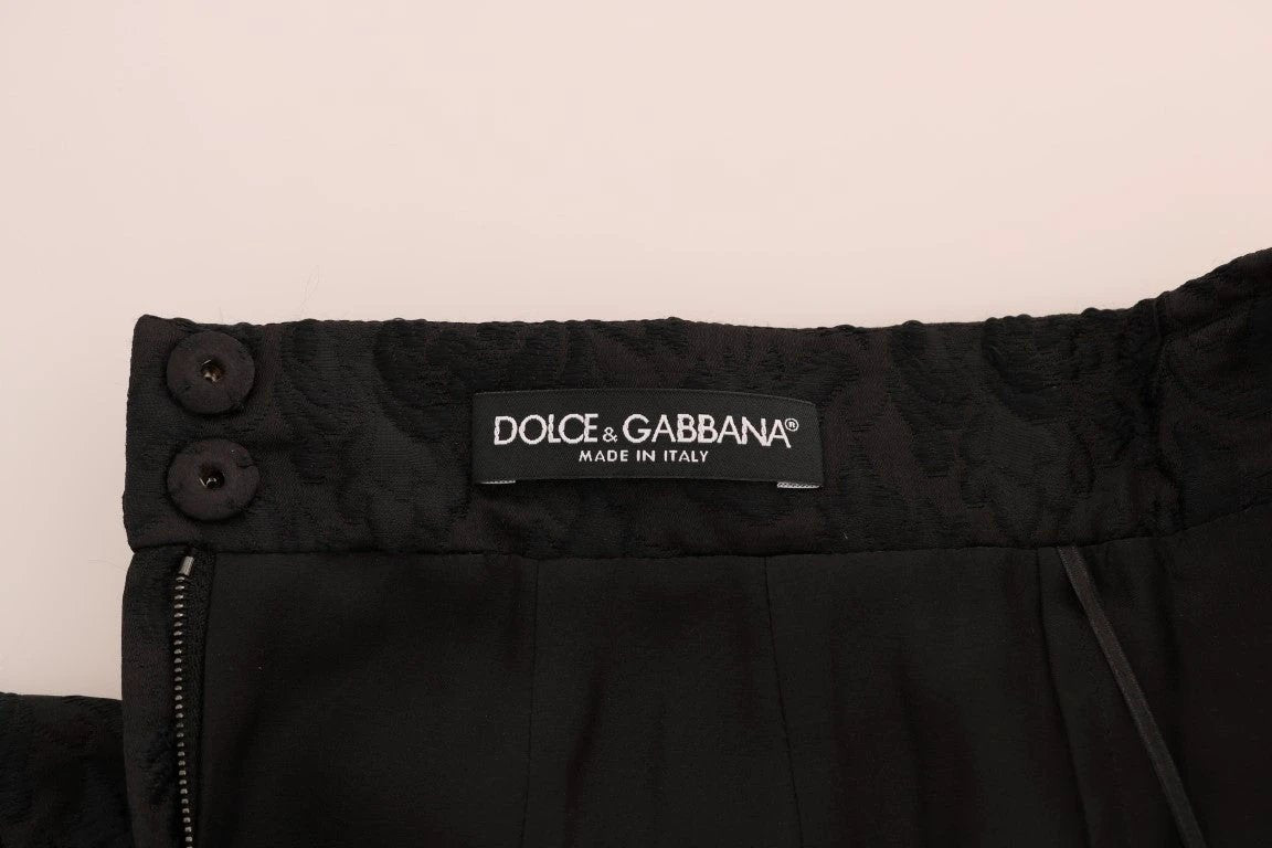 Dolce & Gabbana Black Floral Jacquard Silk A-Line Skirt by Dolce & Gabbana