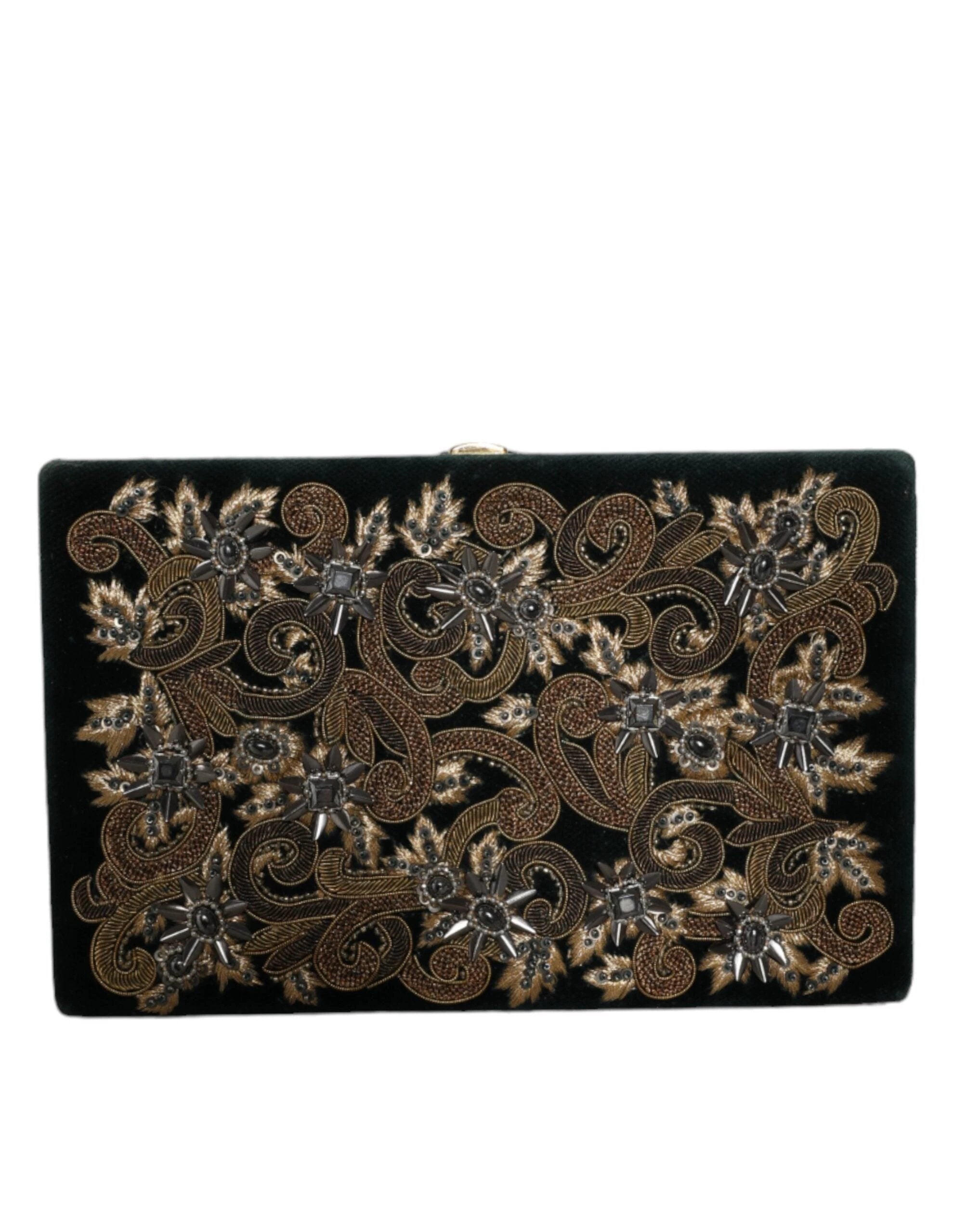 Dolce & Gabbana Black Velvet Gold Frame Clutch Evening Party Purse Bag by Dolce & Gabbana