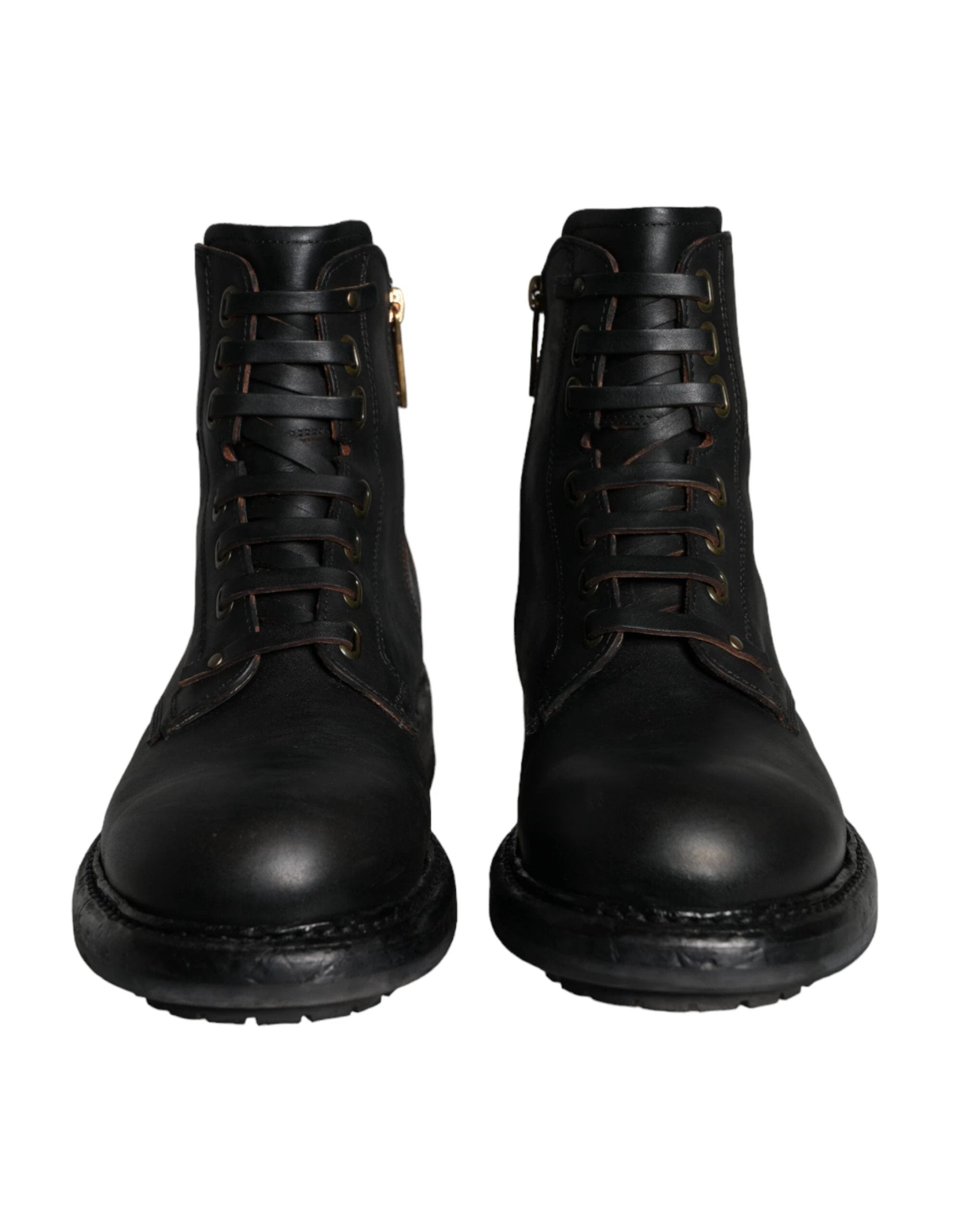 Dolce & Gabbana Black Lace Up Mid Calf Boots Men Shoes by Dolce & Gabbana