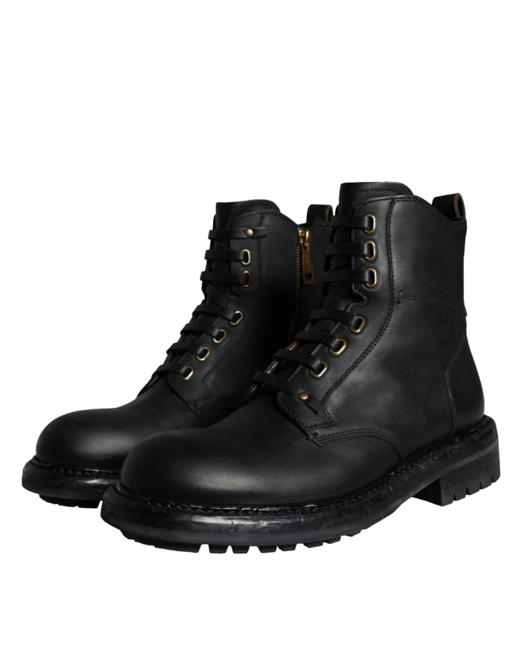 Dolce & Gabbana Black Lace Up Mid Calf Boots Men Shoes by Dolce & Gabbana