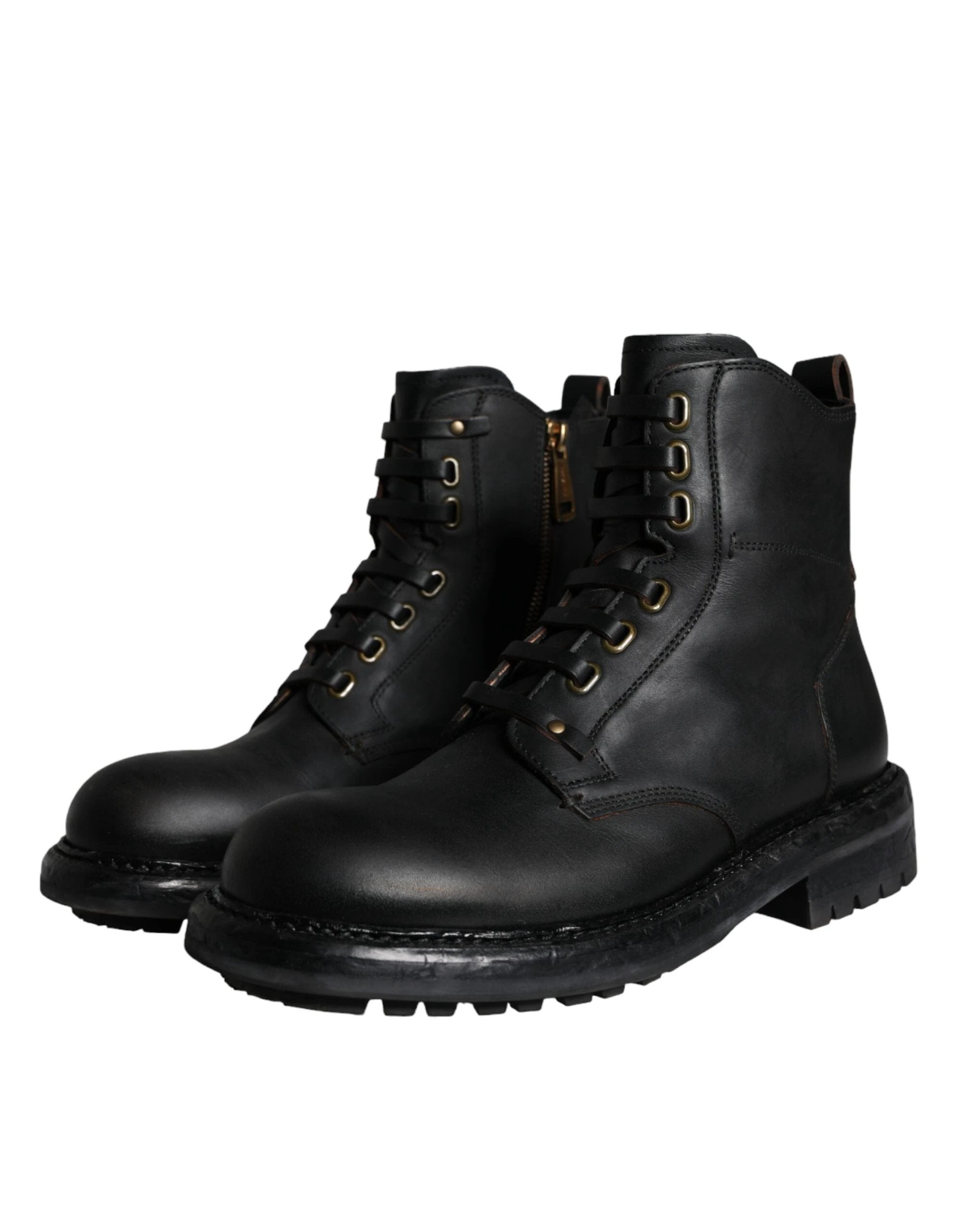 Dolce & Gabbana Black Lace Up Mid Calf Boots Men Shoes by Dolce & Gabbana