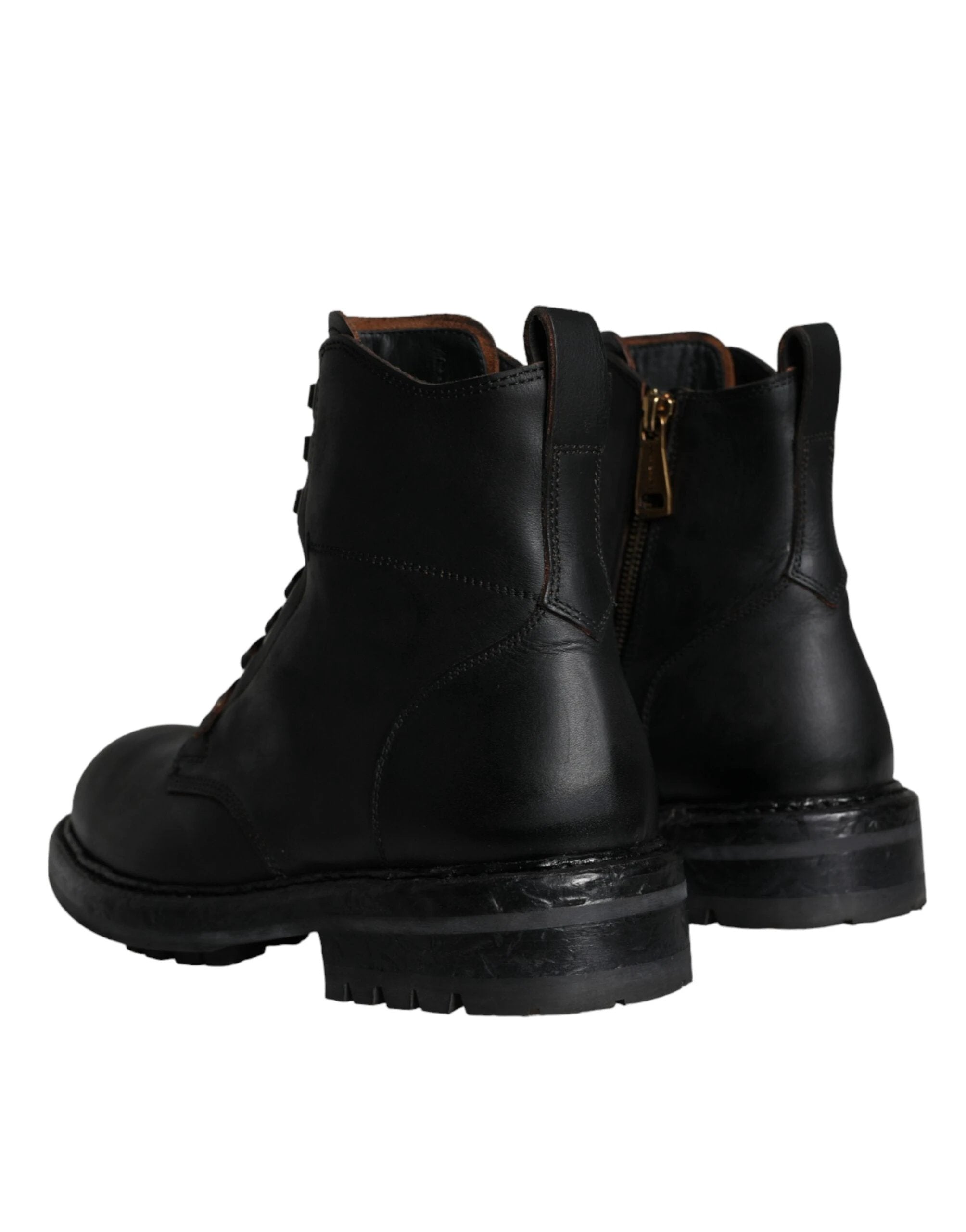 Dolce & Gabbana Black Lace Up Mid Calf Boots Men Shoes by Dolce & Gabbana