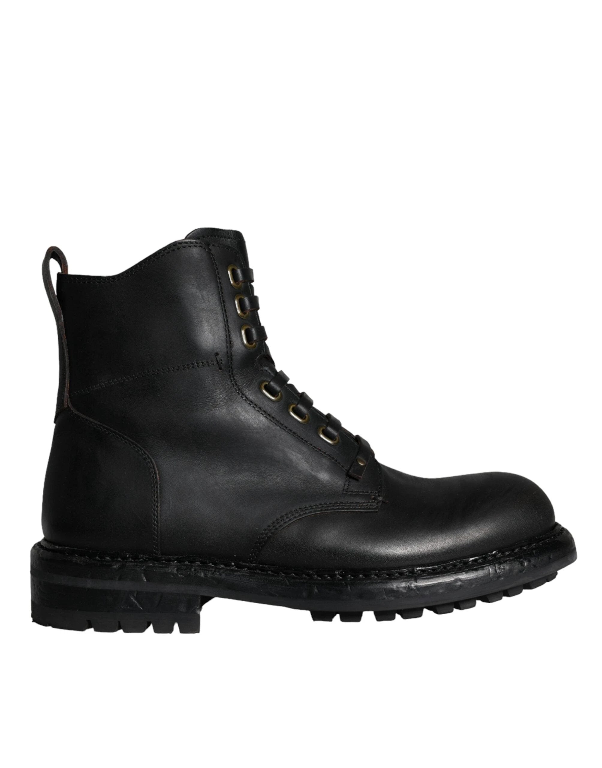 Dolce & Gabbana Black Lace Up Mid Calf Boots Men Shoes by Dolce & Gabbana