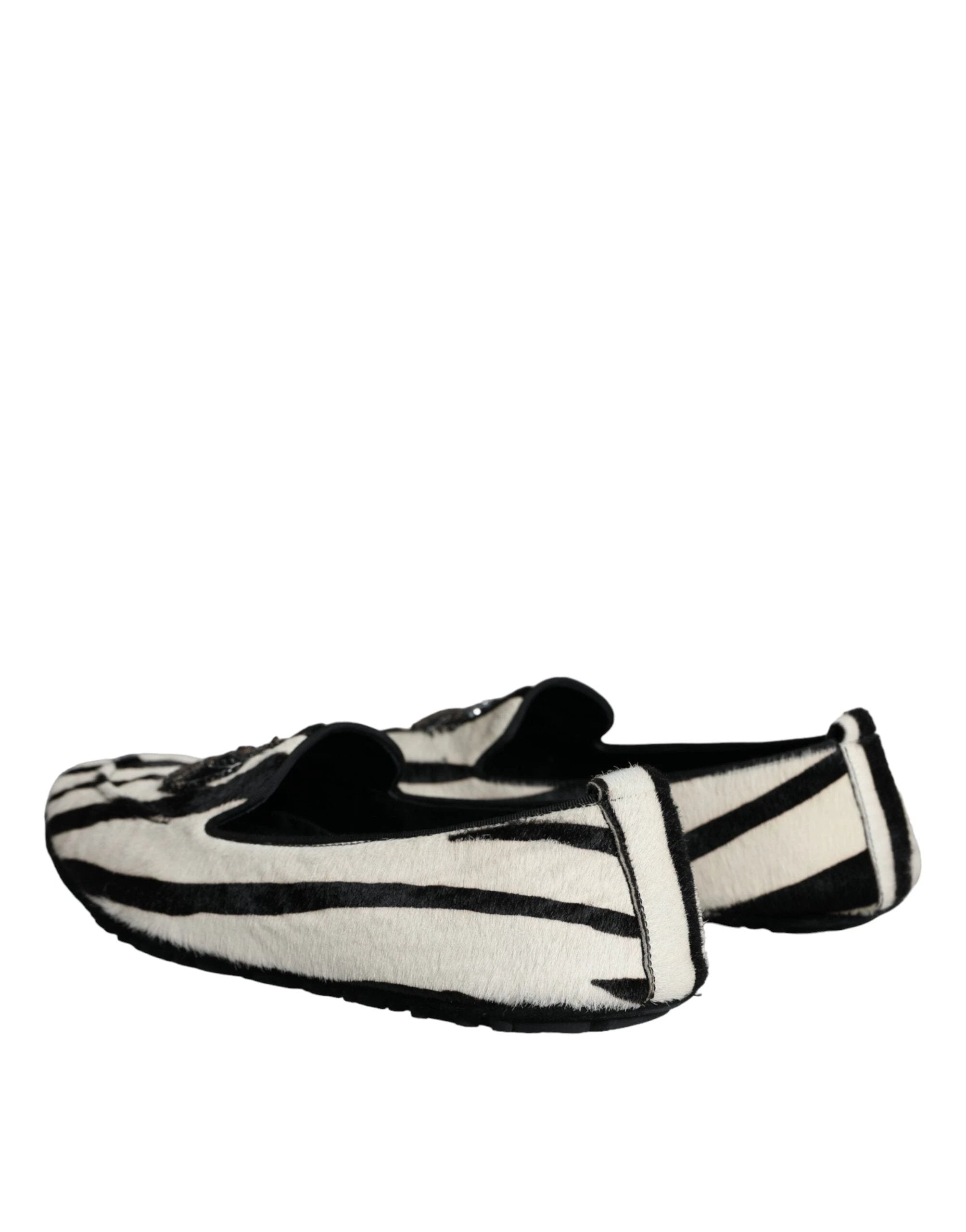 Dolce & Gabbana Black White Calf Fur Slip On Loafers Men Shoes by Dolce & Gabbana