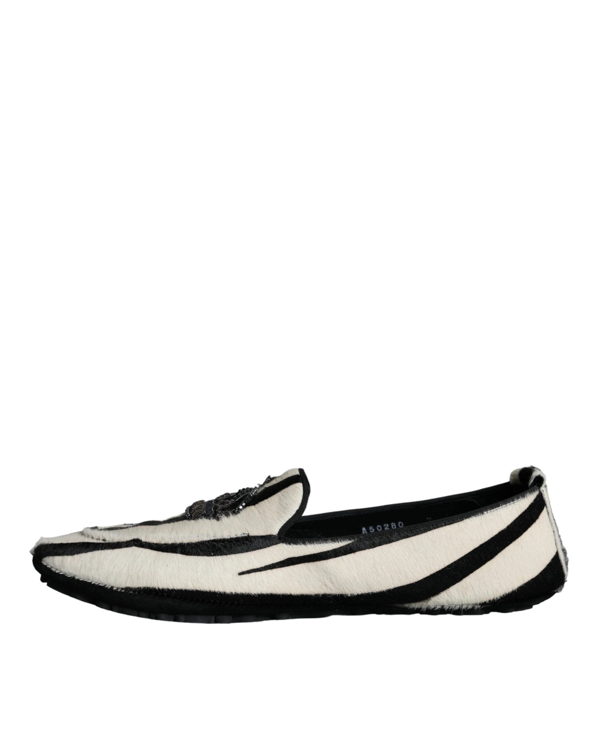 Dolce & Gabbana Black White Calf Fur Slip On Loafers Men Shoes by Dolce & Gabbana