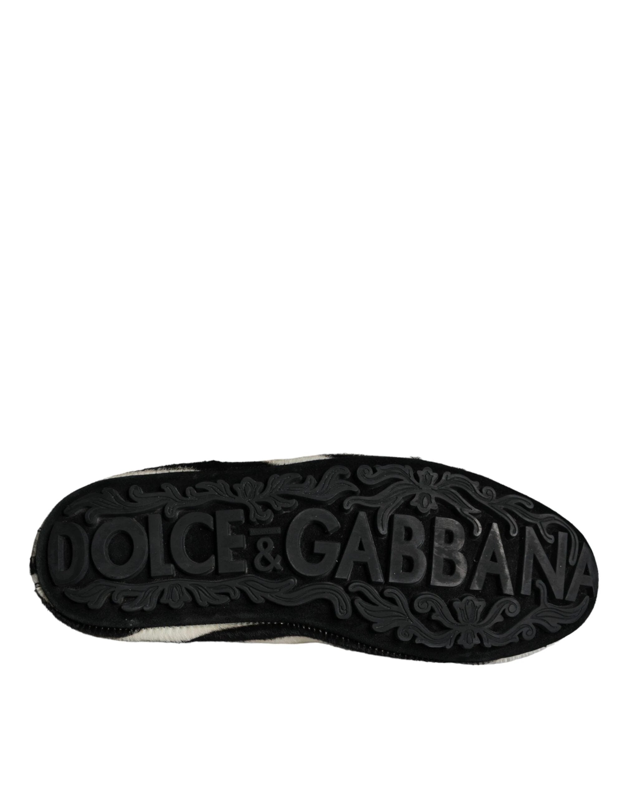 Dolce & Gabbana Black White Calf Fur Slip On Loafers Men Shoes by Dolce & Gabbana