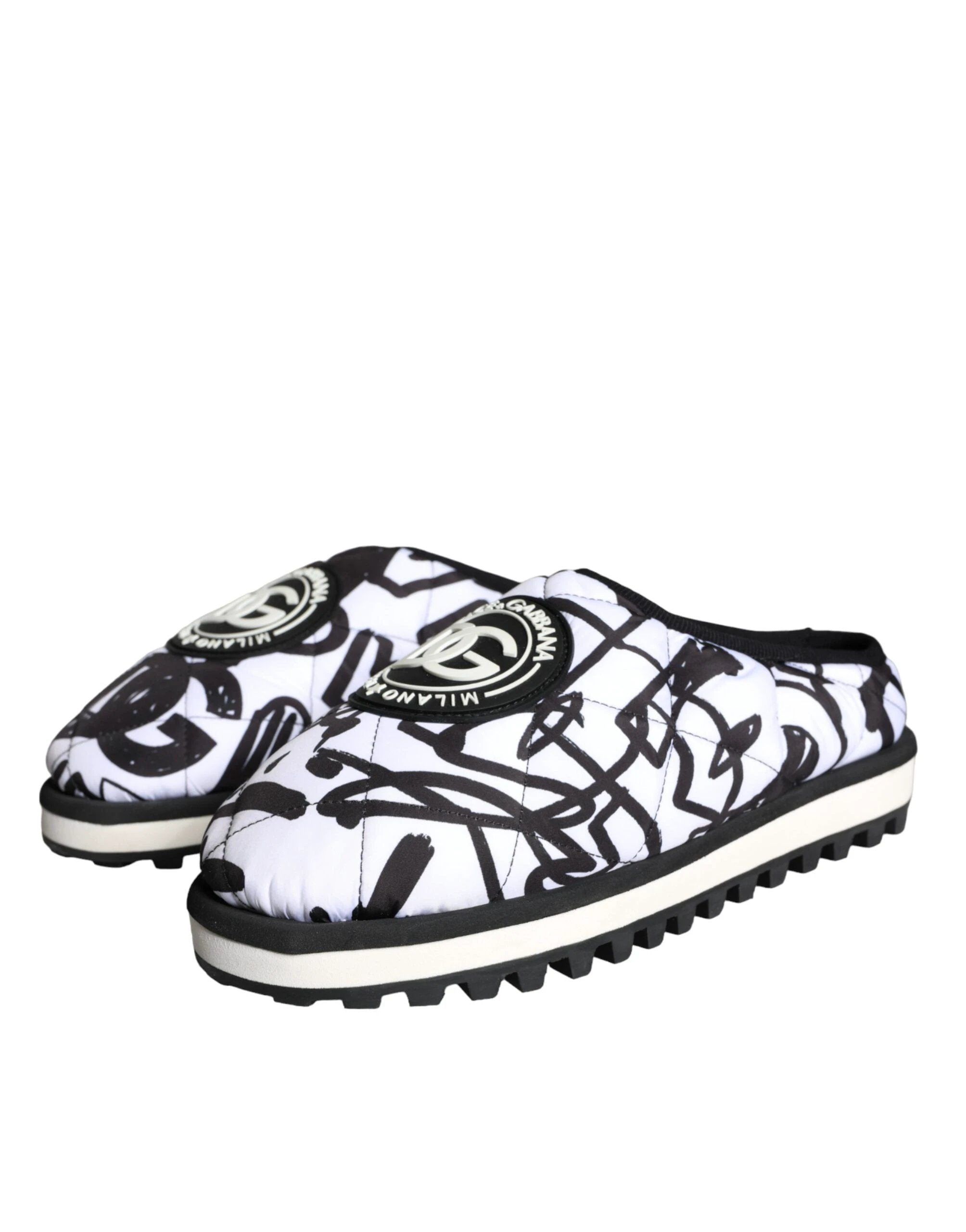 Dolce & Gabbana Black White Quilted Logo Sandals Slides Shoes by Dolce & Gabbana