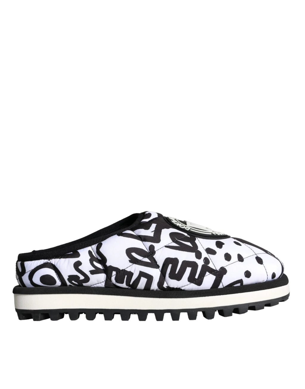 Dolce & Gabbana Black White Quilted Logo Sandals Slides Shoes by Dolce & Gabbana