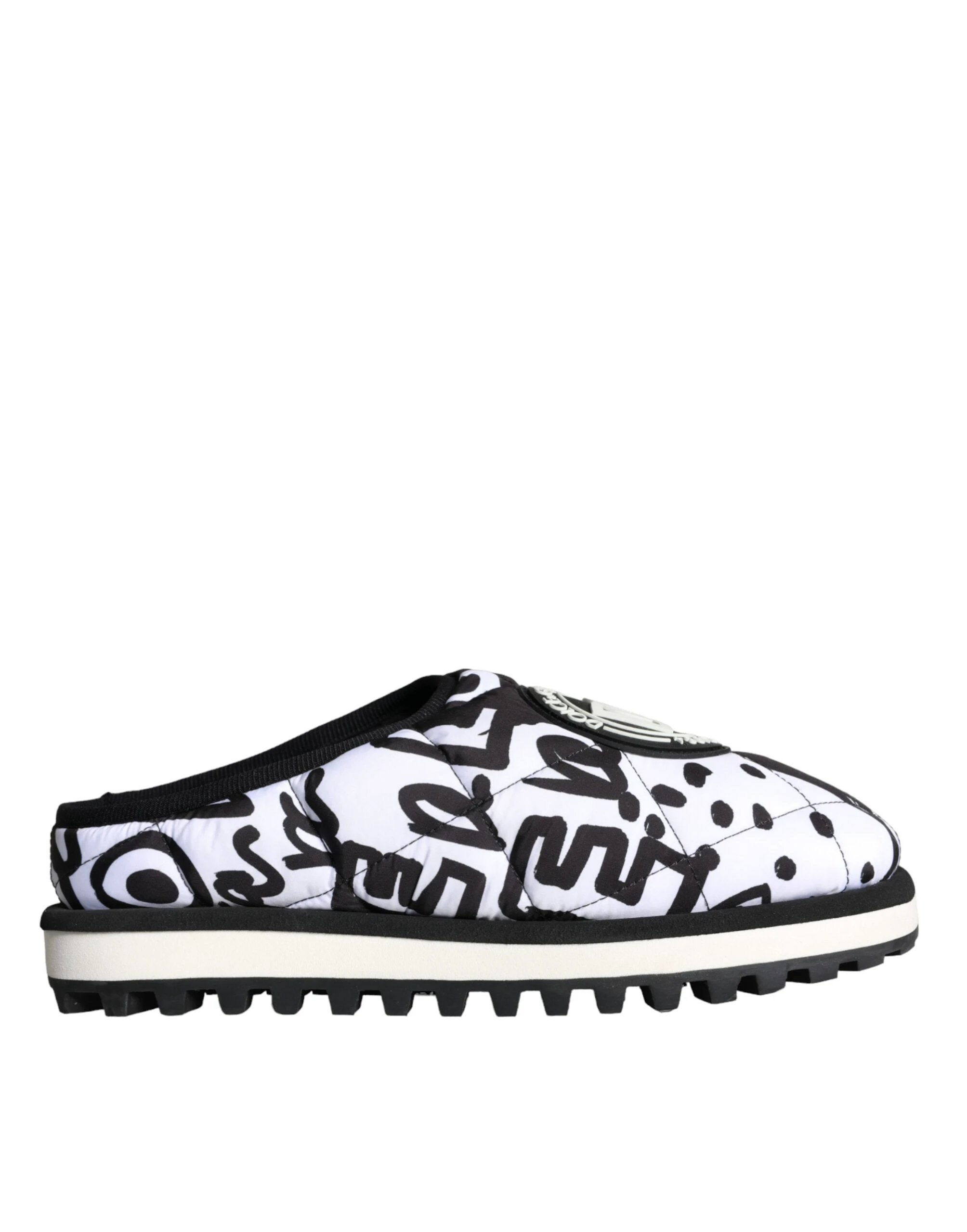 Dolce & Gabbana Black White Quilted Logo Sandals Slides Shoes by Dolce & Gabbana