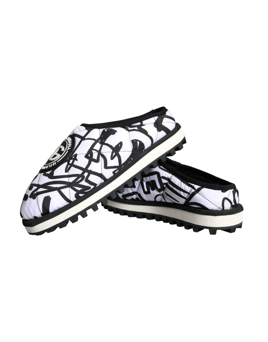 Dolce & Gabbana Black White Quilted Logo Sandals Slides Shoes by Dolce & Gabbana