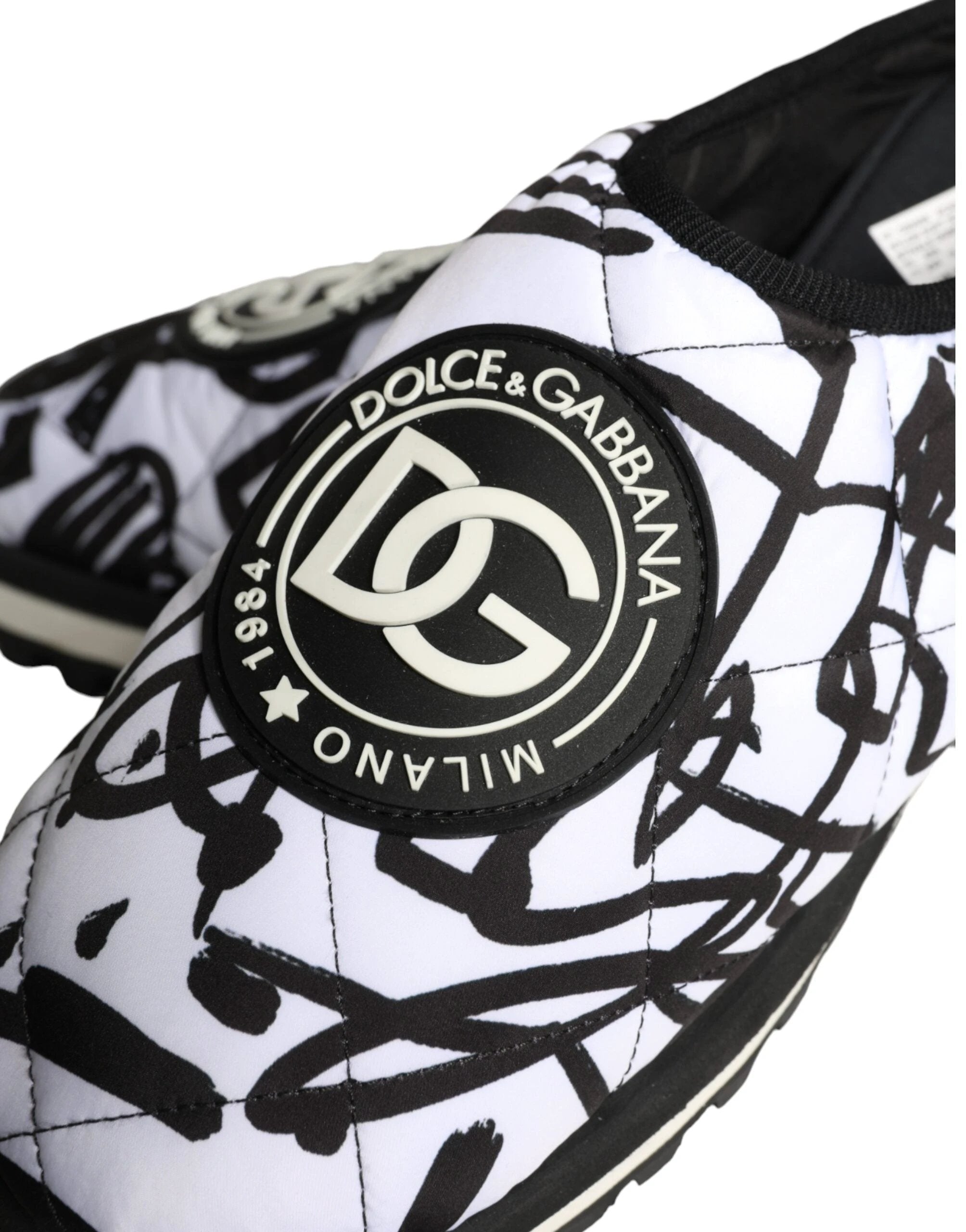 Dolce & Gabbana Black White Quilted Logo Sandals Slides Shoes by Dolce & Gabbana