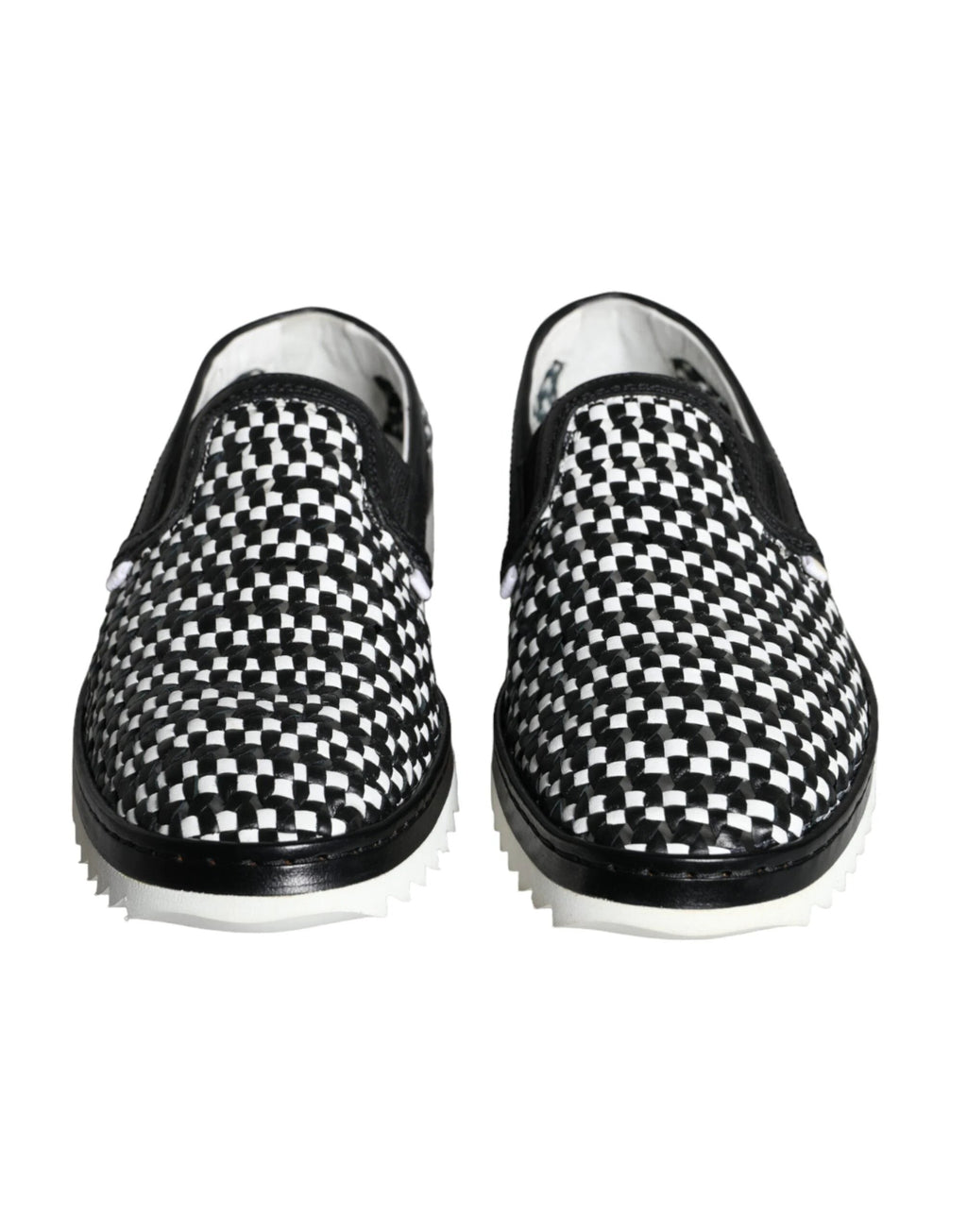 Dolce & Gabbana Black White Weaved Slip On Men Loafers Shoes by Dolce & Gabbana