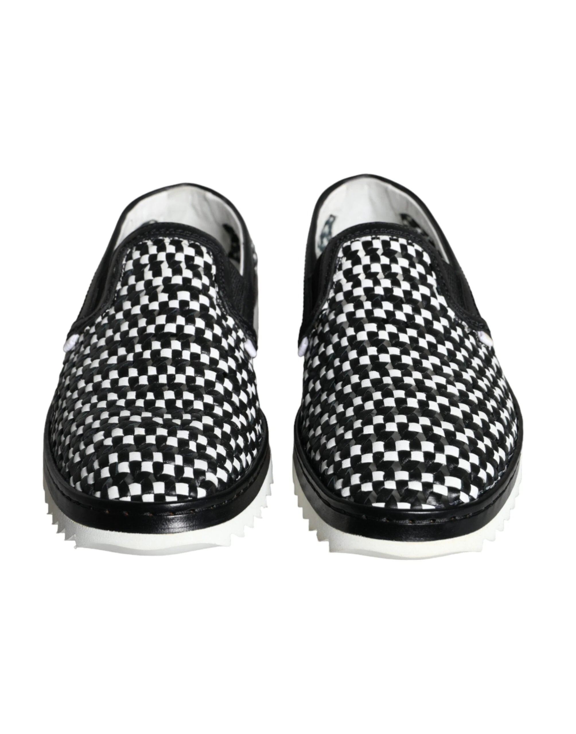 Dolce & Gabbana Black White Weaved Slip On Men Loafers Shoes by Dolce & Gabbana