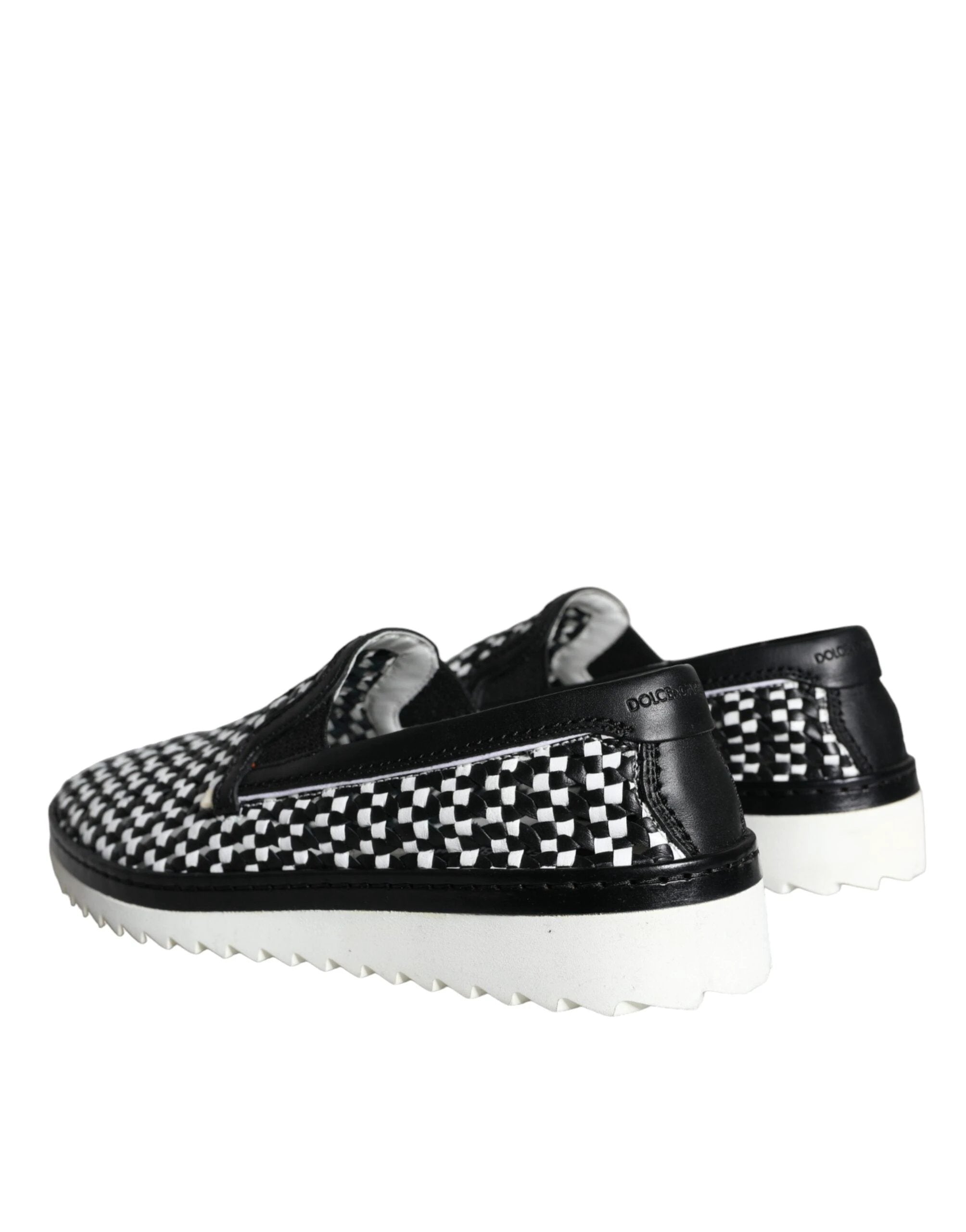 Dolce & Gabbana Black White Weaved Slip On Men Loafers Shoes by Dolce & Gabbana