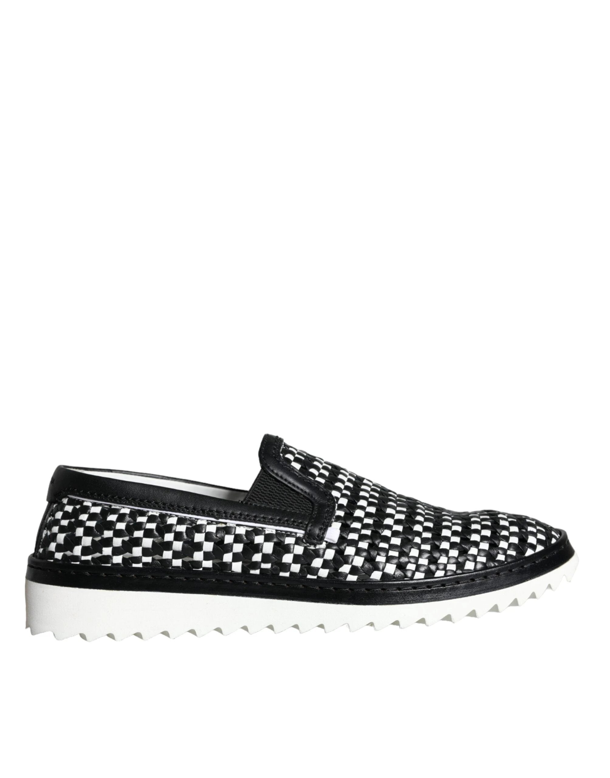 Dolce & Gabbana Black White Weaved Slip On Men Loafers Shoes by Dolce & Gabbana