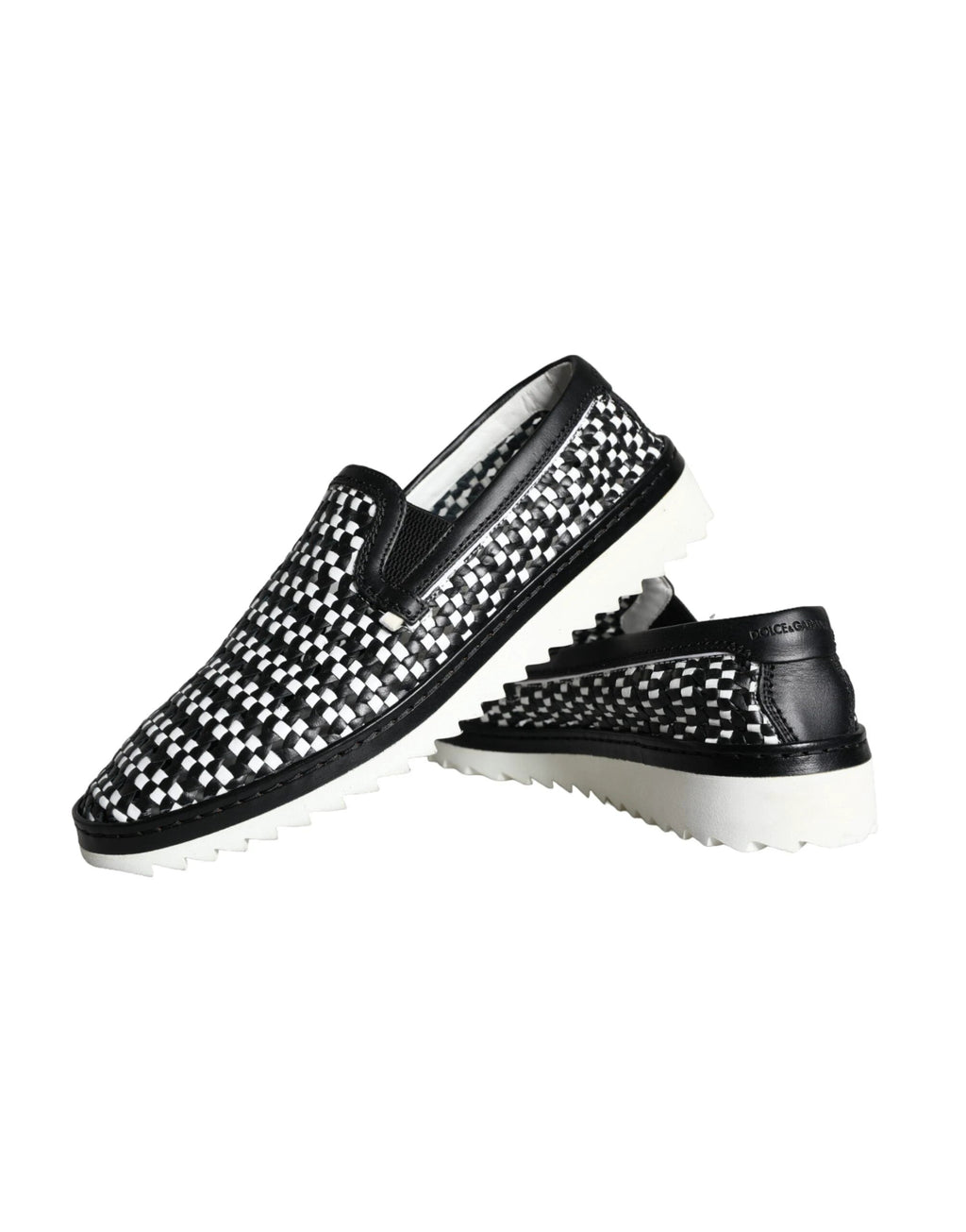 Dolce & Gabbana Black White Weaved Slip On Men Loafers Shoes by Dolce & Gabbana
