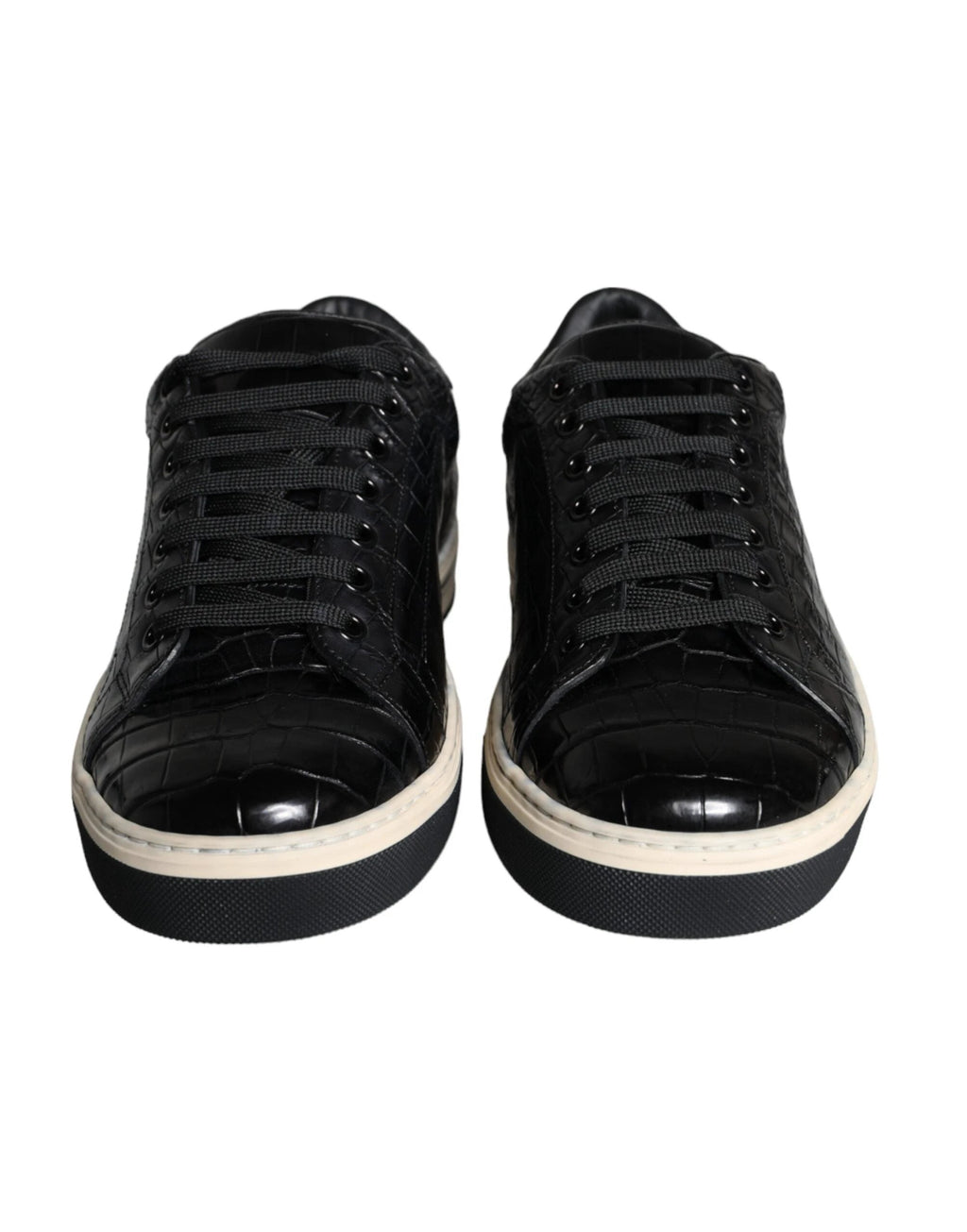 Dolce & Gabbana Black Leather Men Low Top Sneakers Shoes by Dolce & Gabbana