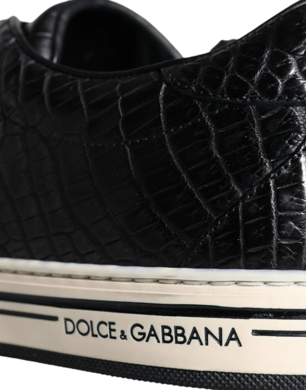 Dolce & Gabbana Black Leather Men Low Top Sneakers Shoes by Dolce & Gabbana