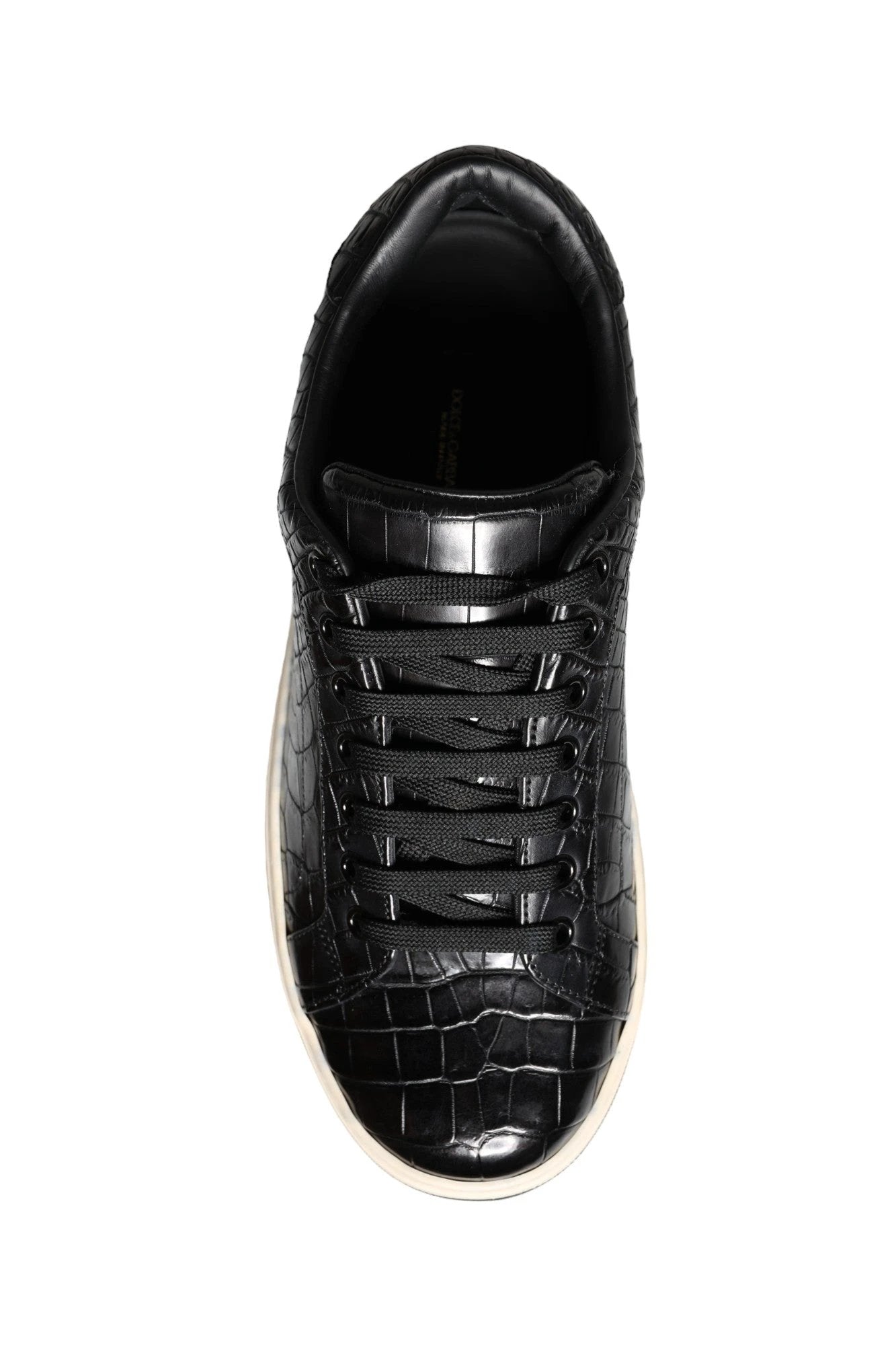 Dolce & Gabbana Black Leather Men Low Top Sneakers Shoes by Dolce & Gabbana