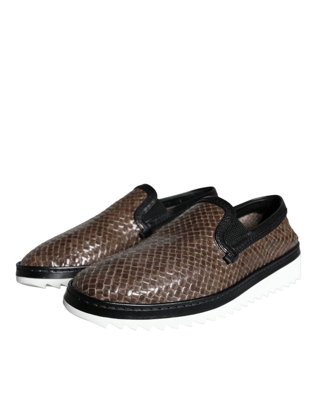 Dolce & Gabbana Brown Black Leather Weaved Men Loafers Shoes by Dolce & Gabbana
